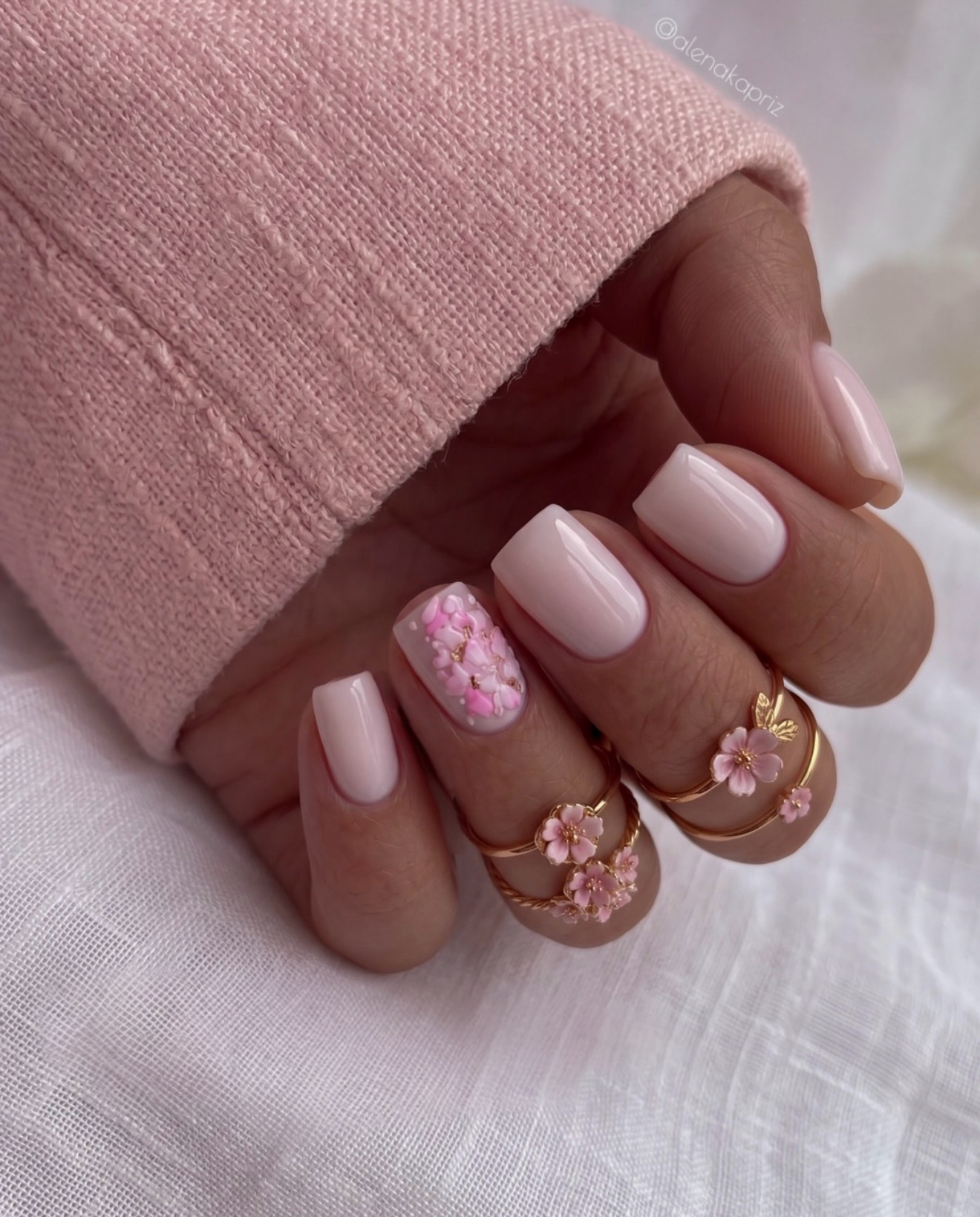 Delicate Pink Floral Accent Square Nails