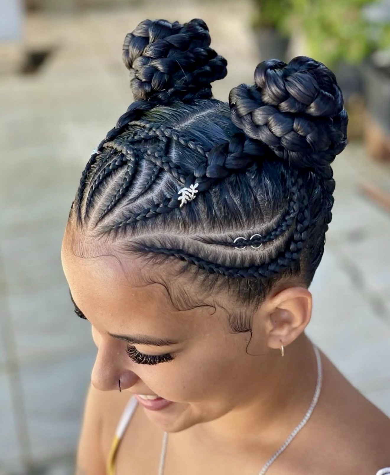 Double Braided Buns With Side Cornrows