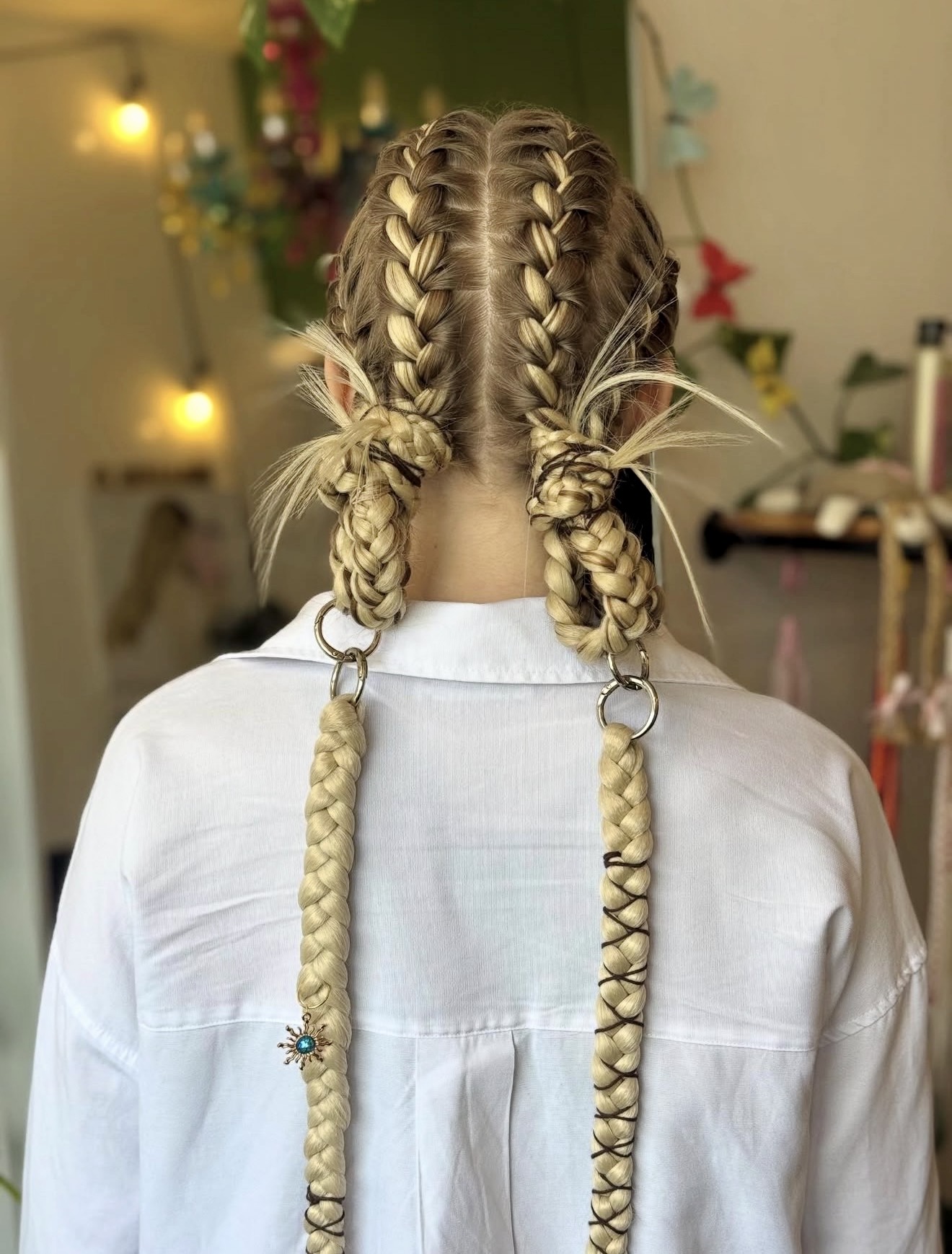 Double Dutch Braids With Chunky Blonde Highlights