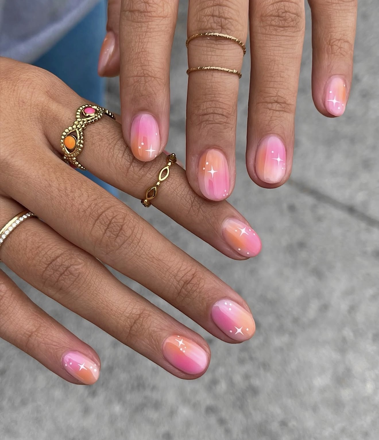 Dreamy Pink Orange Aura French Tips