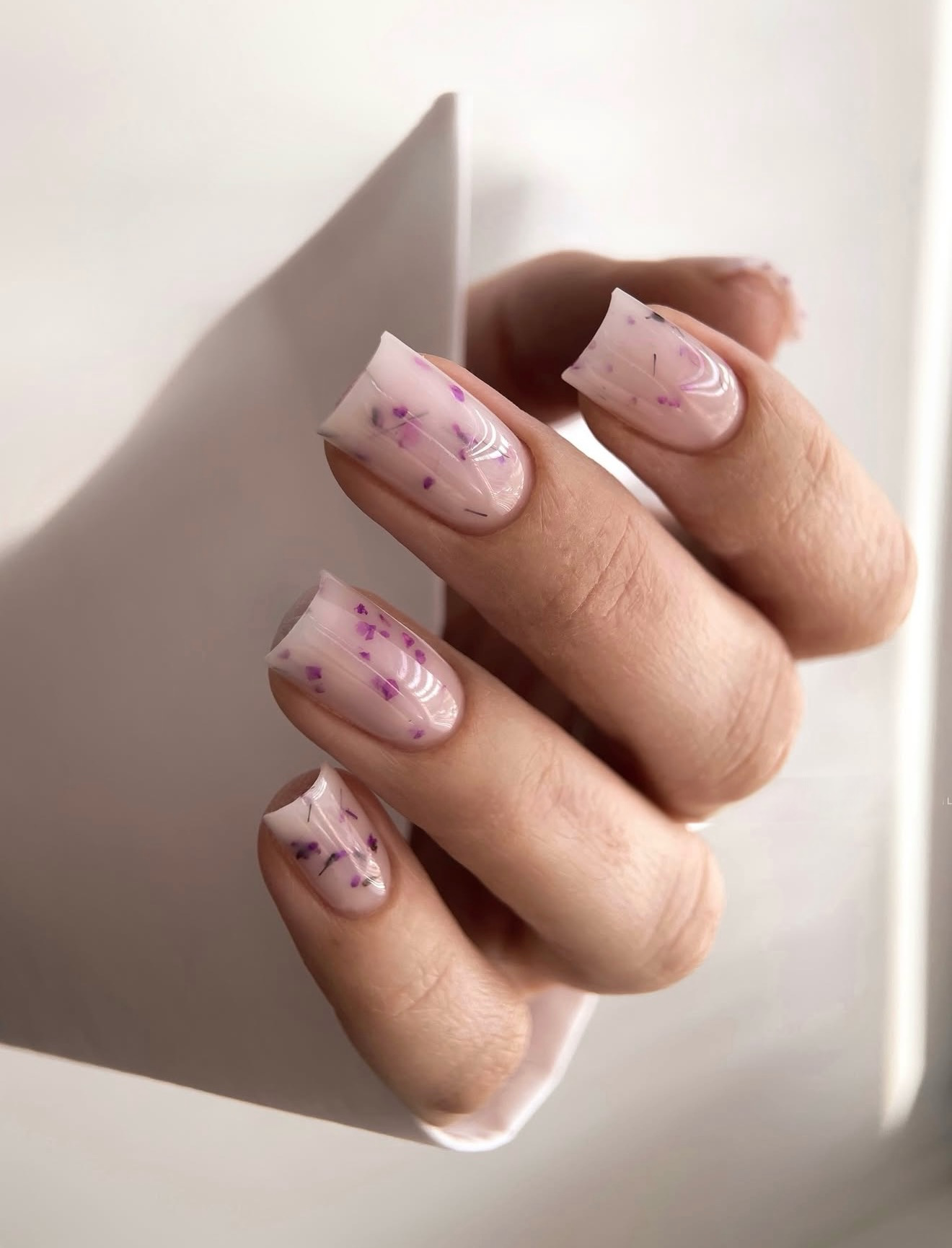 Dried Pressed Flower Jelly Square Nails