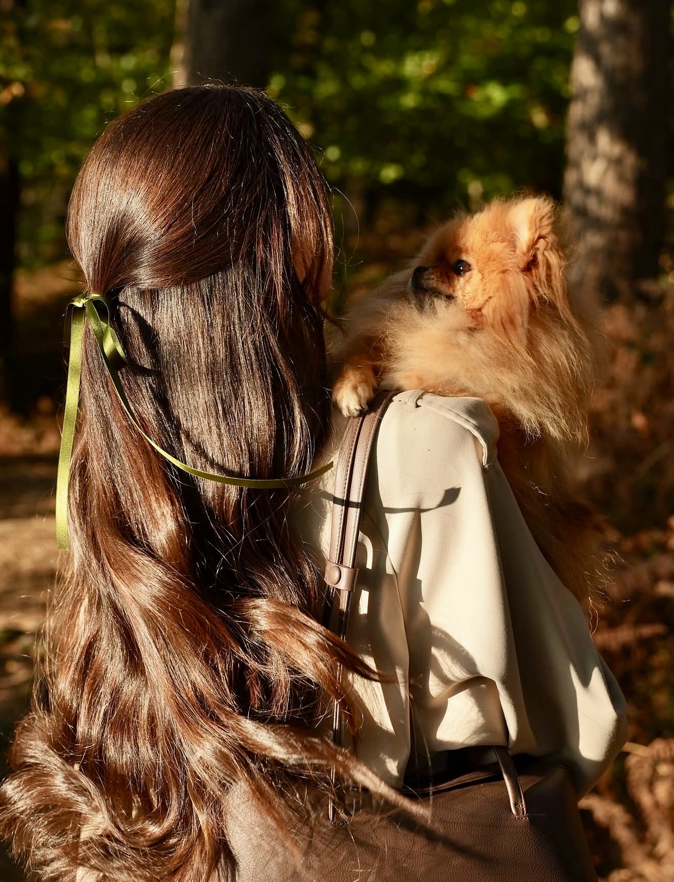 Effortless Chestnut Waves With Delicate Ribbon Tie