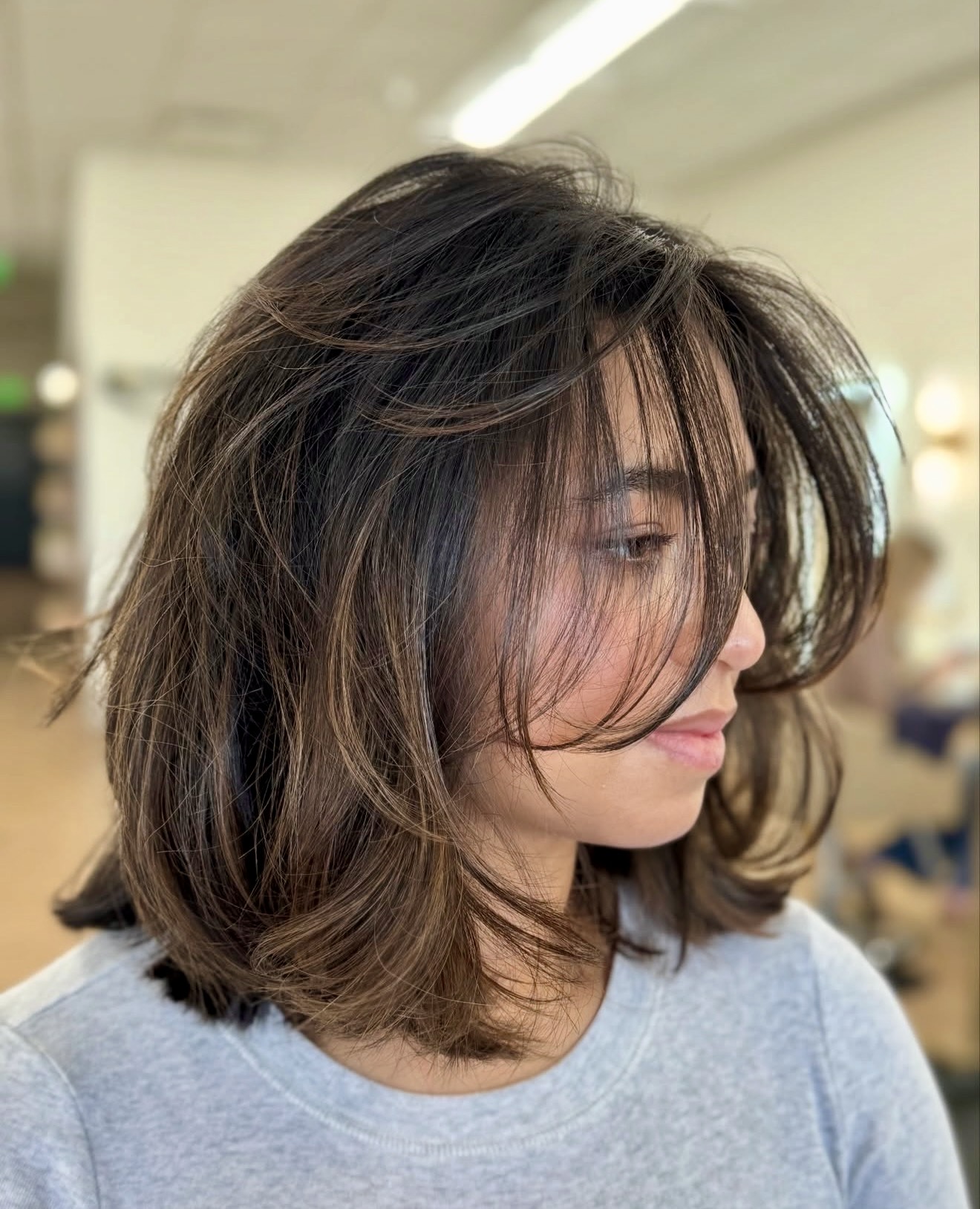 Effortless Layered Bronde Bob With Face-Framing Bangs