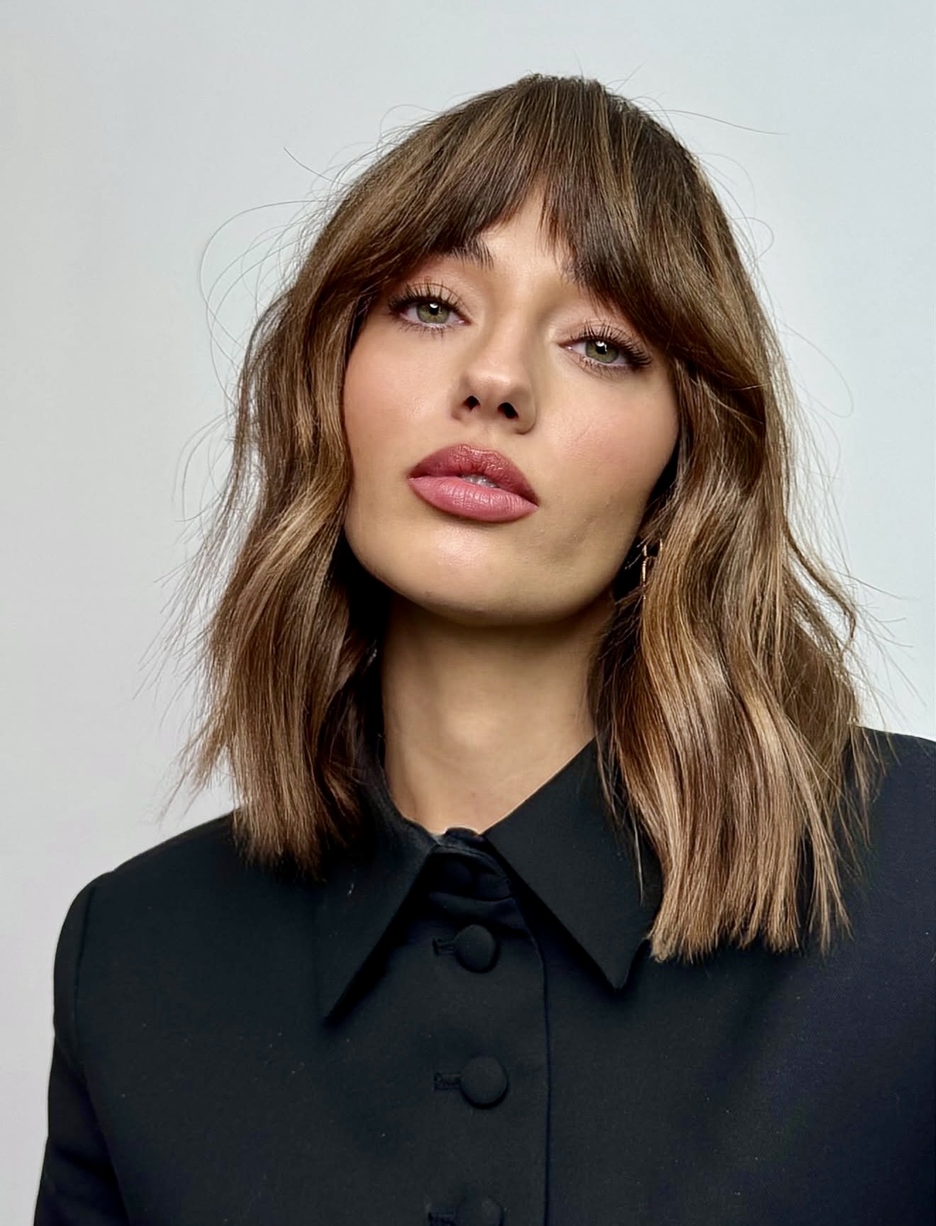 Effortless Medium Length Waves with Textured Curtain Bangs