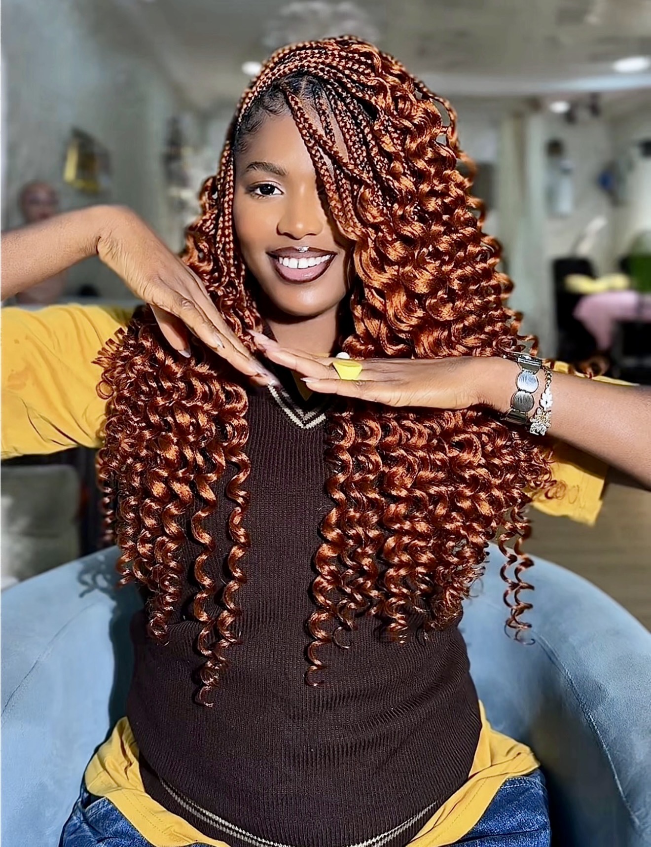 Fiery Copper Goddess Braids With Curly Ends