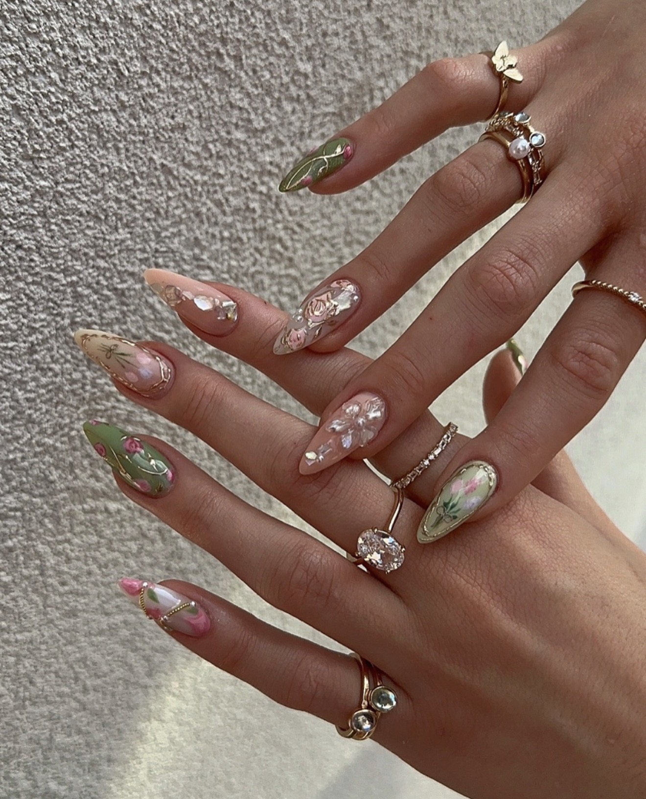 Floral Garden Stiletto Nails with 3D Accents