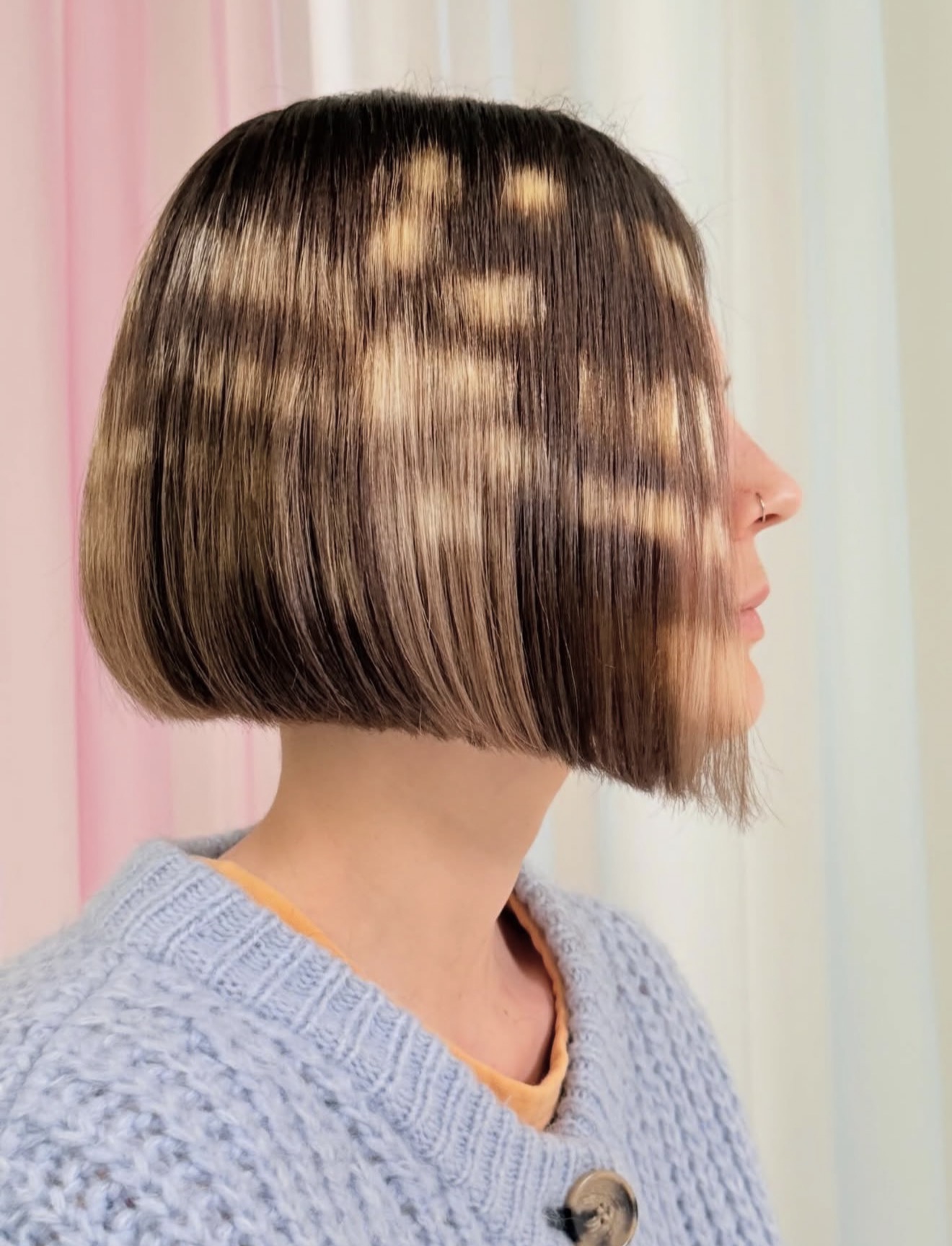 Geometric Block Color Bob With Blunt Ends