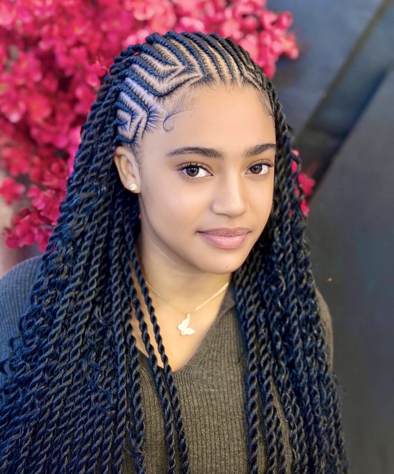 Geometric Cornrows With Rope Twist Braids