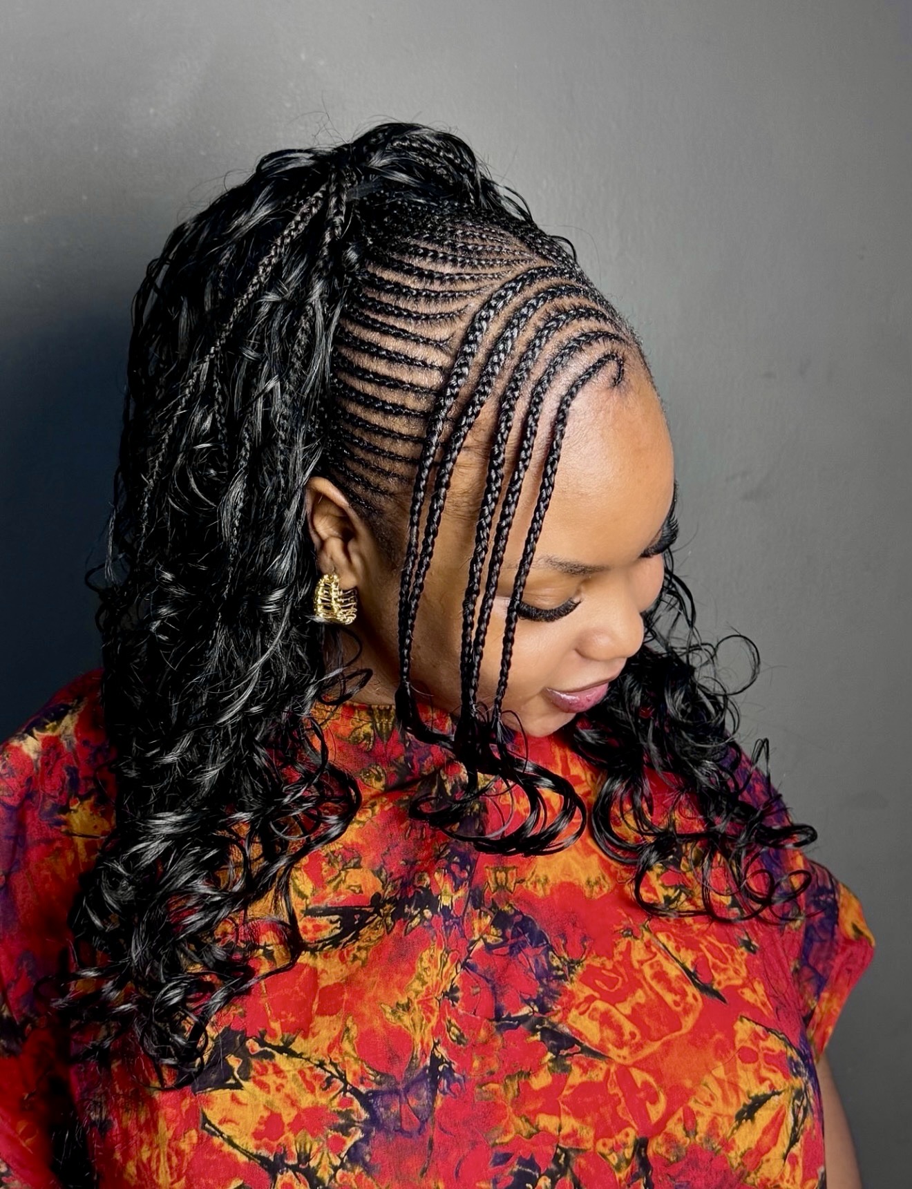 Glamorous Half-Up Braids With Curly Coils