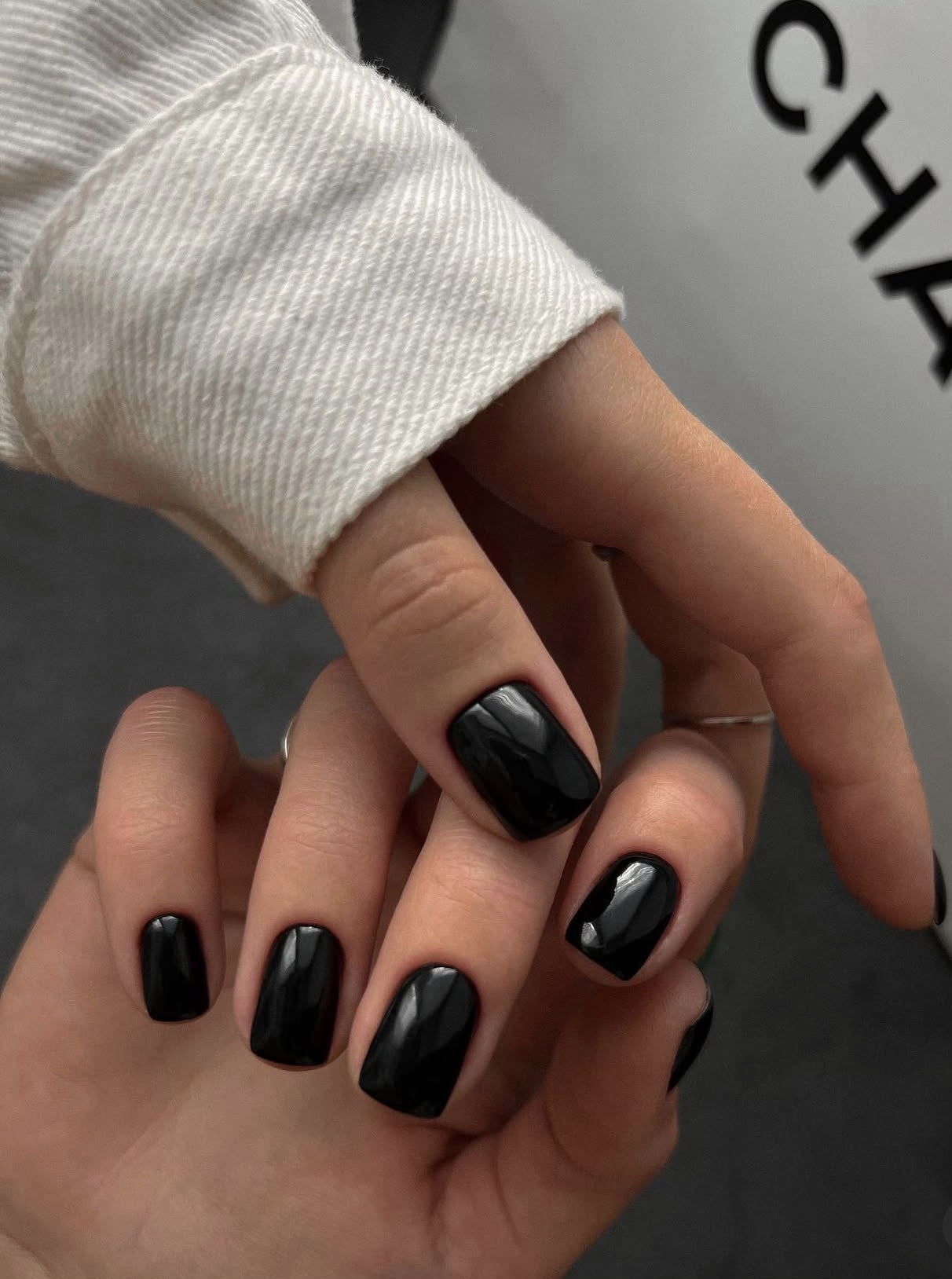 Glossy Black Square Short Nails
