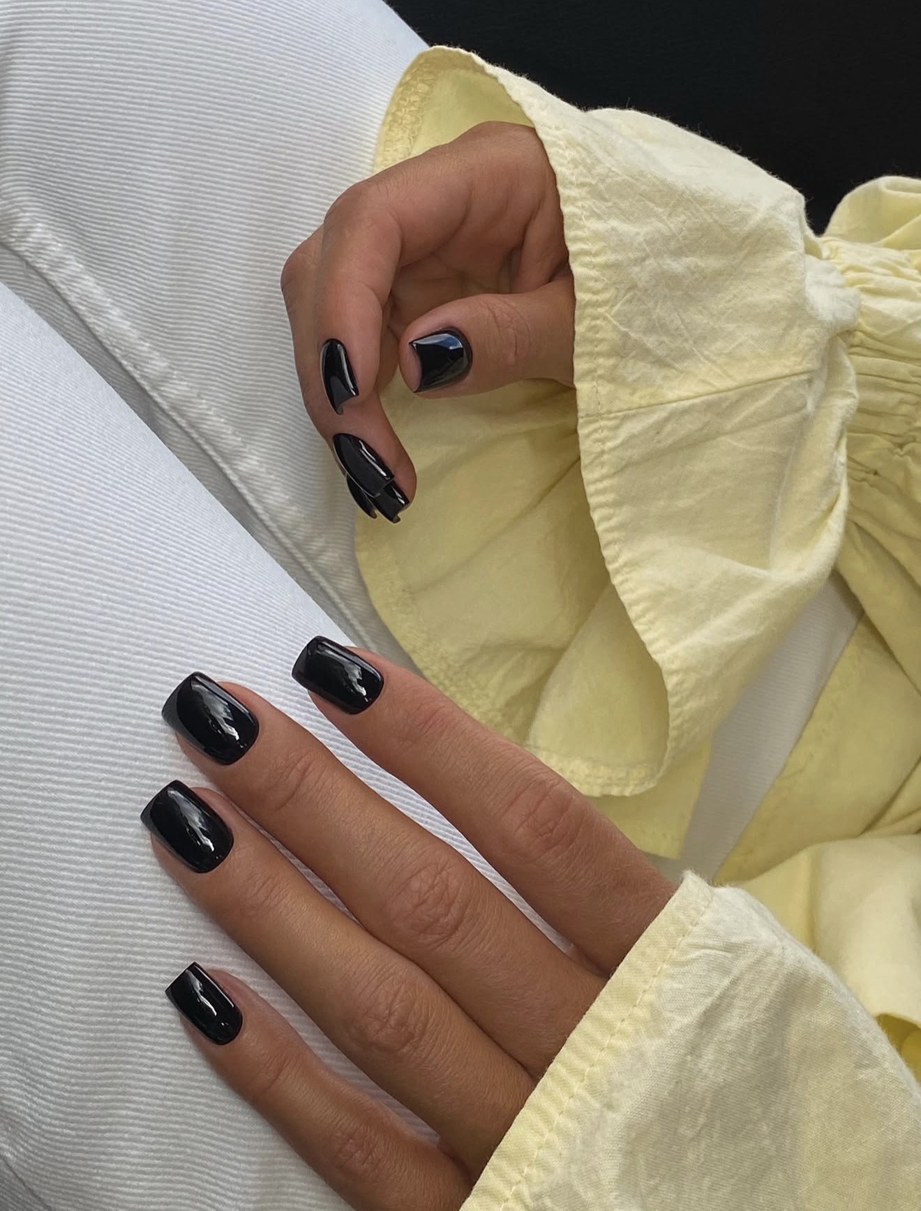 Glossy Black Square Short Nails