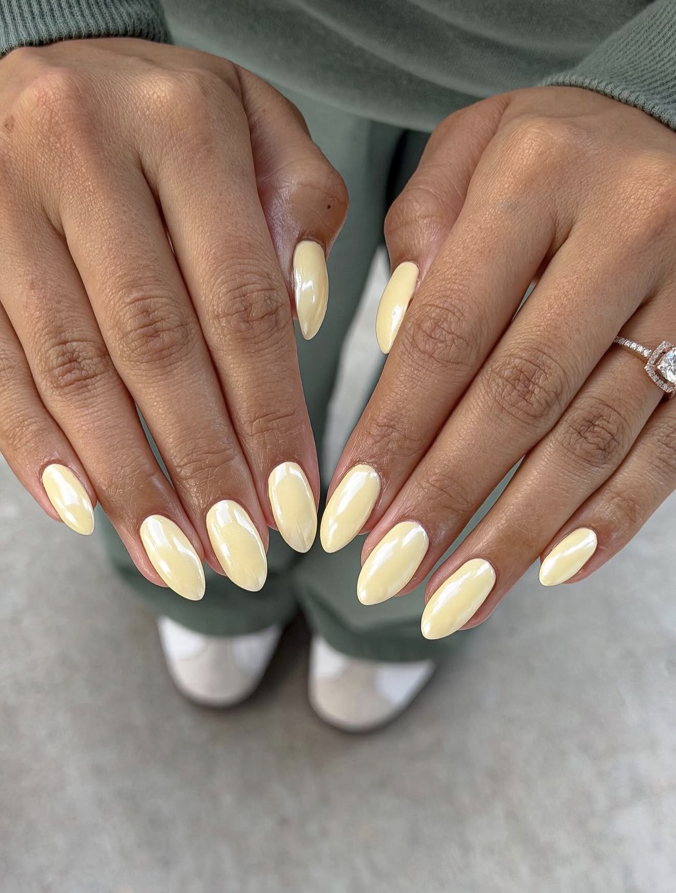 Glossy Butter Yellow Almond Nails