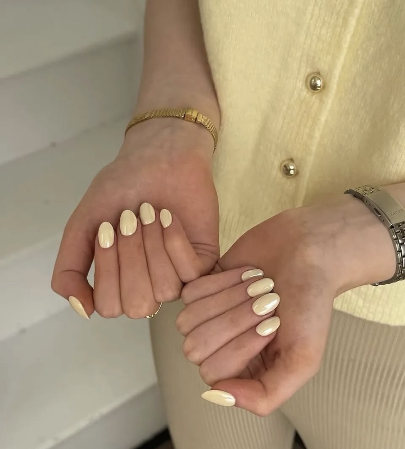 Glossy Butter Yellow Oval Nails