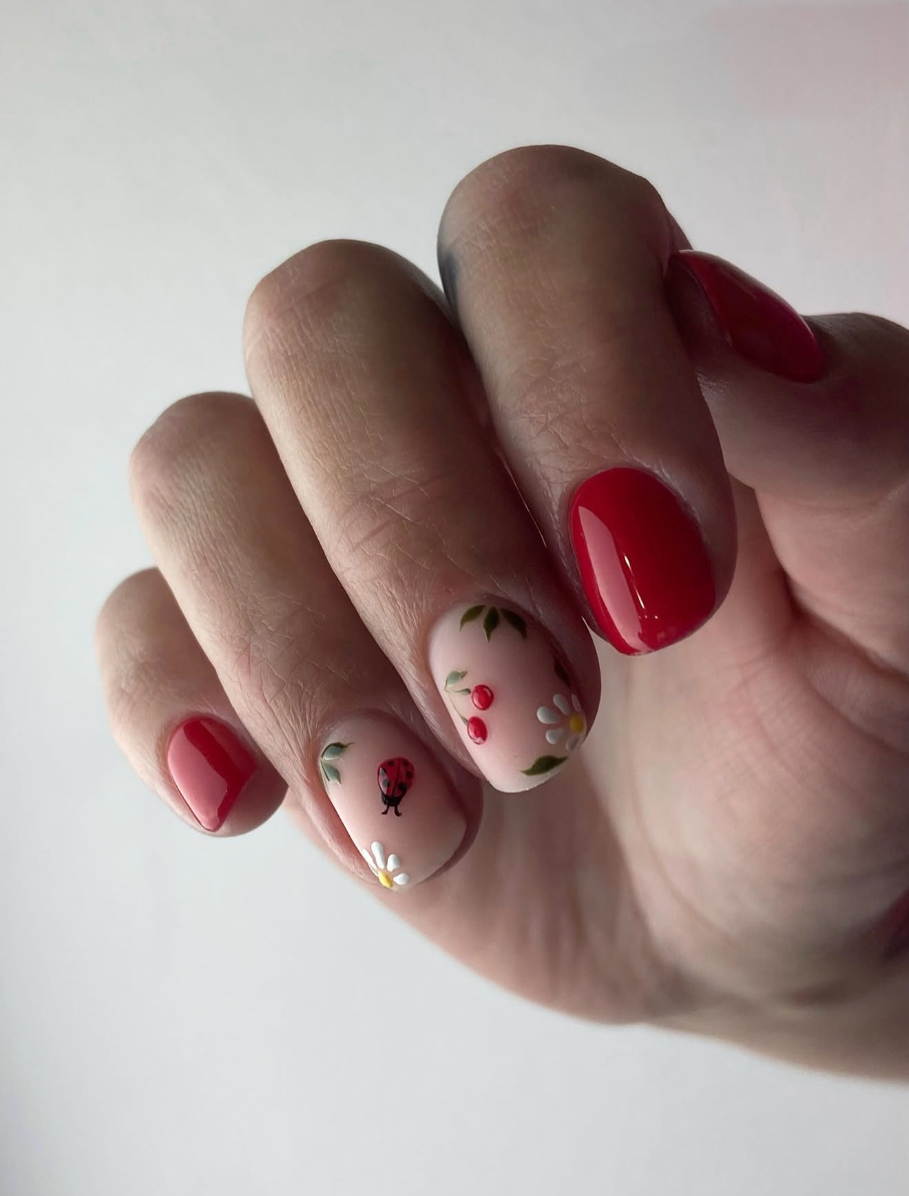 Glossy Cherry Red with Ladybug and Daisy Accents