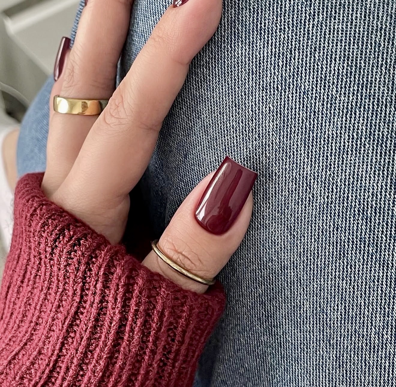 Glossy Deep Burgundy Square Nails