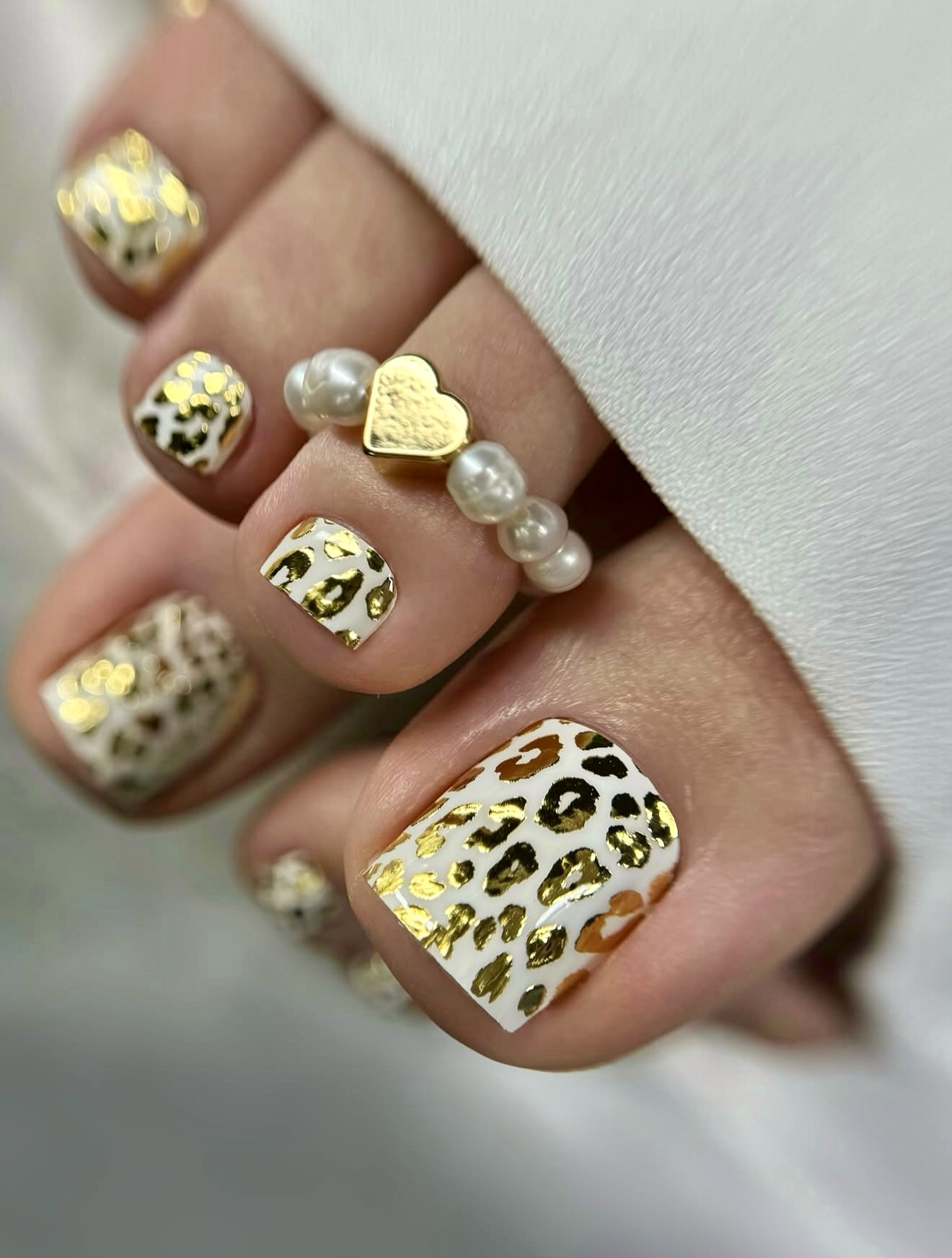 Gold Foil Leopard Print Square Pedicure