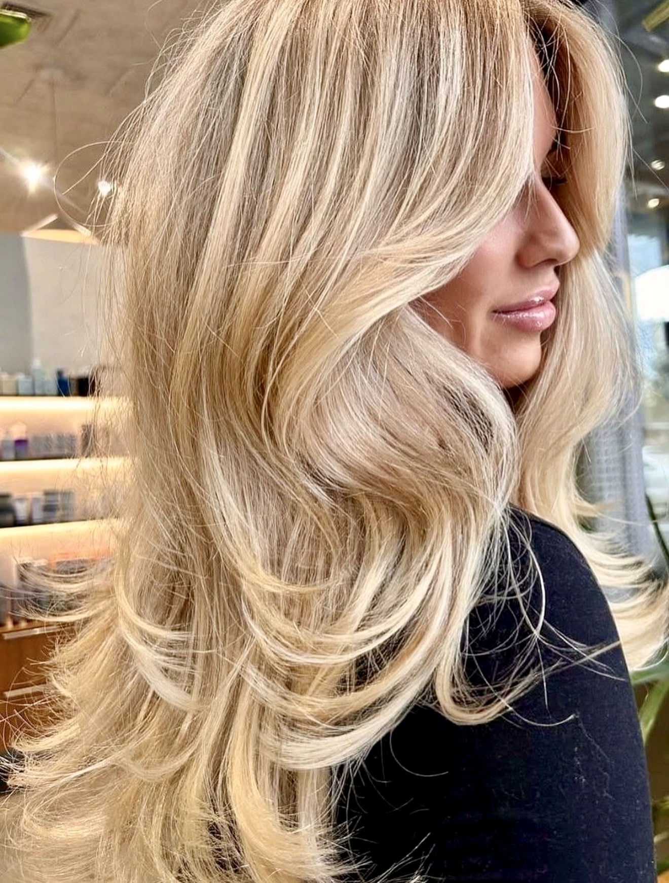 Golden Blonde Butterfly Cut With Face Framing