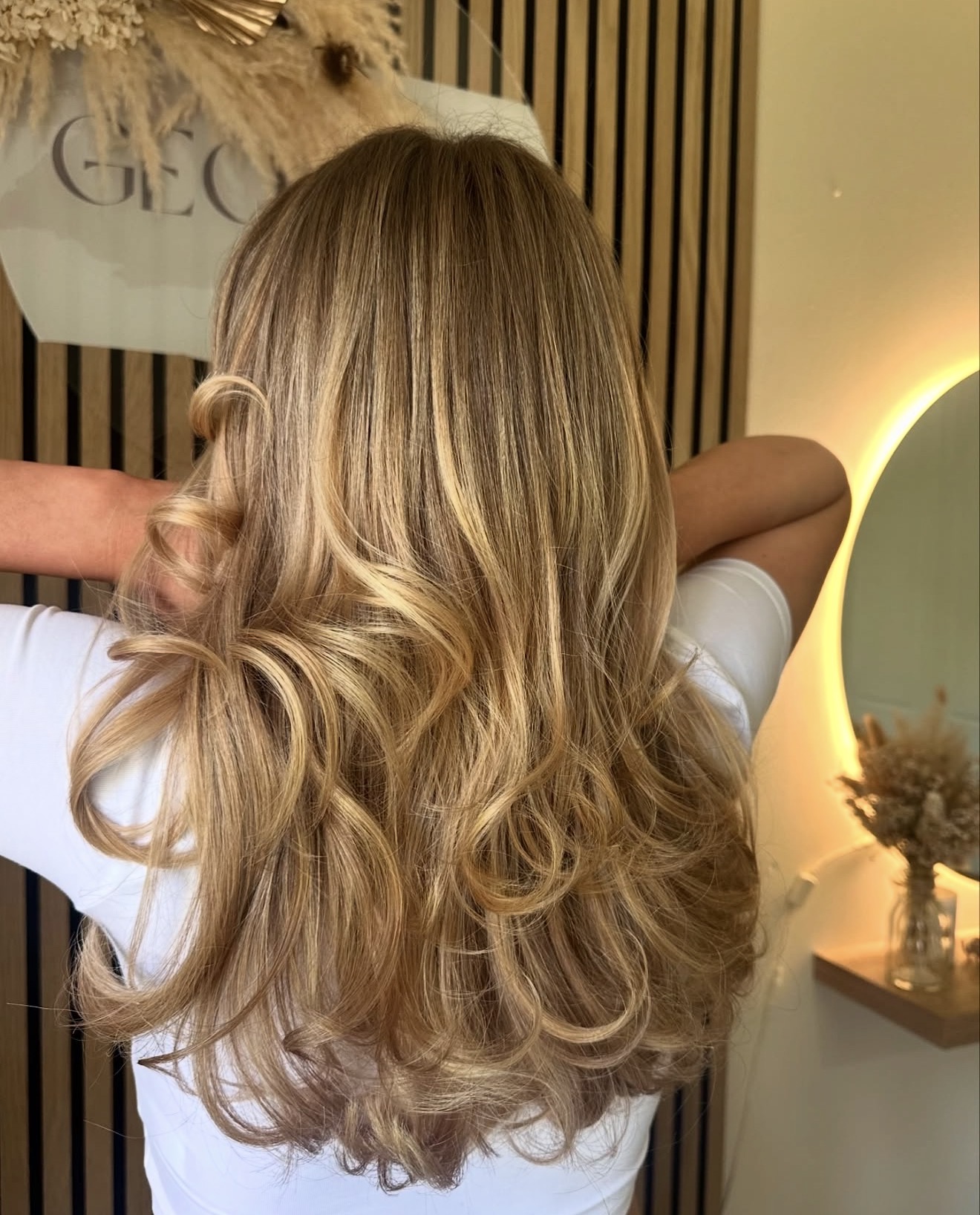 Golden Honey Blonde Balayage With Loose Curls