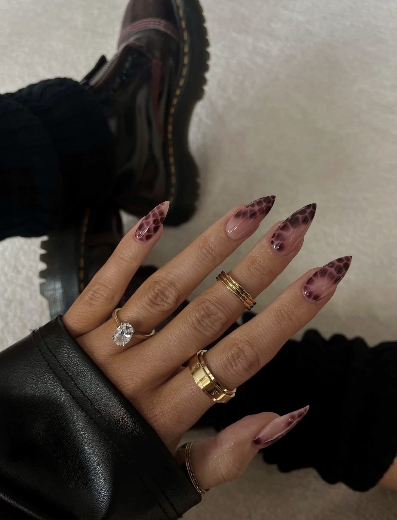 Gothic Snake Print French Tip Stiletto Nails