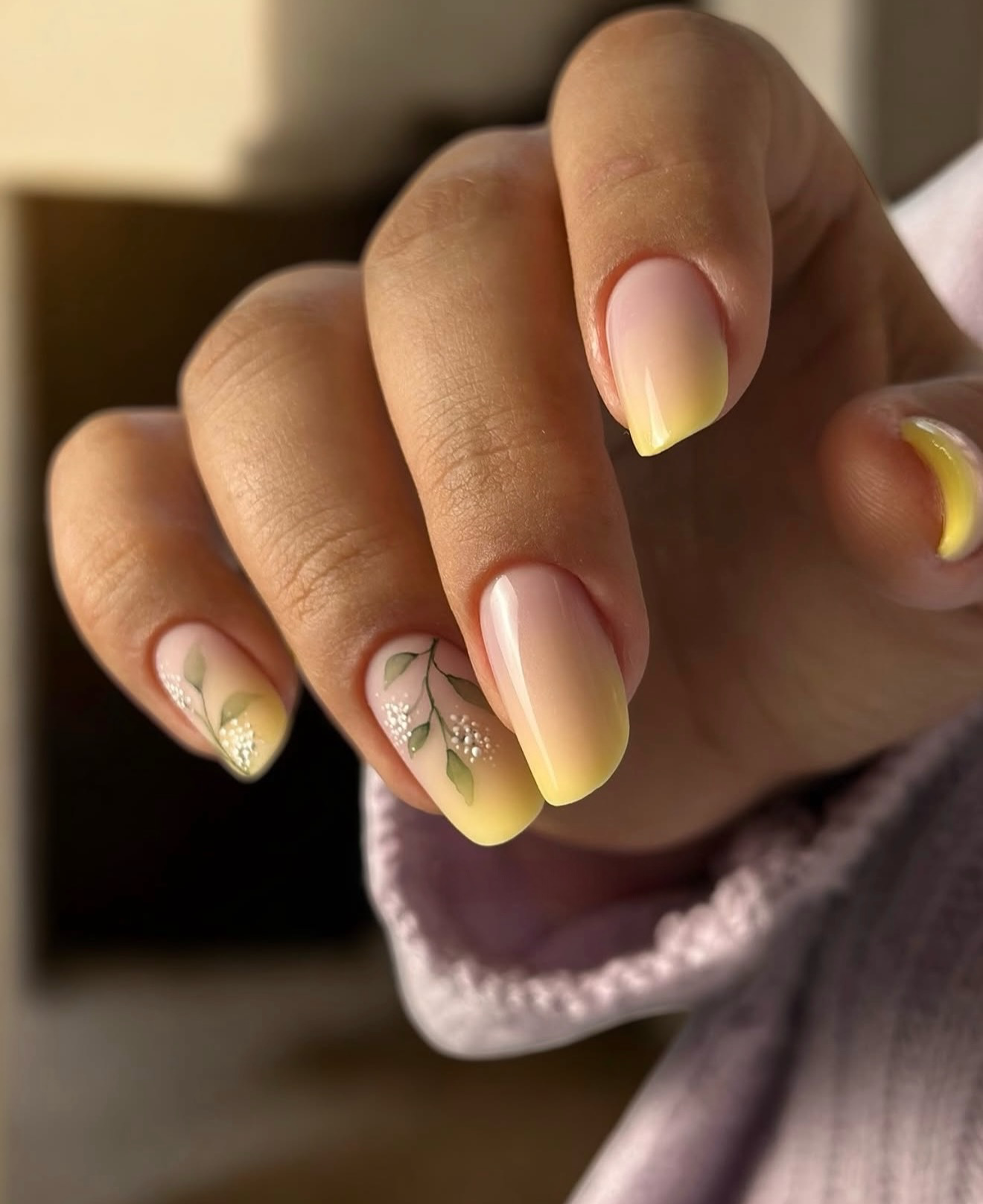 Gradient Lemon Yellow French Tip Floral Nails