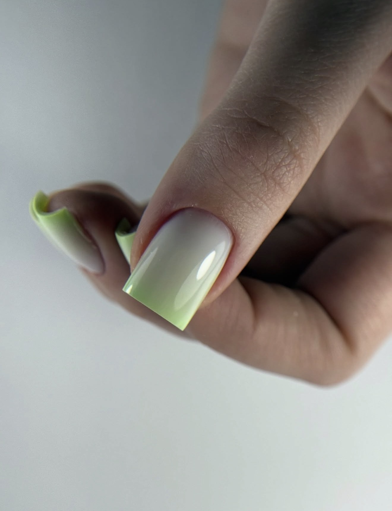 Gradient Pastel Green and White Square Nails