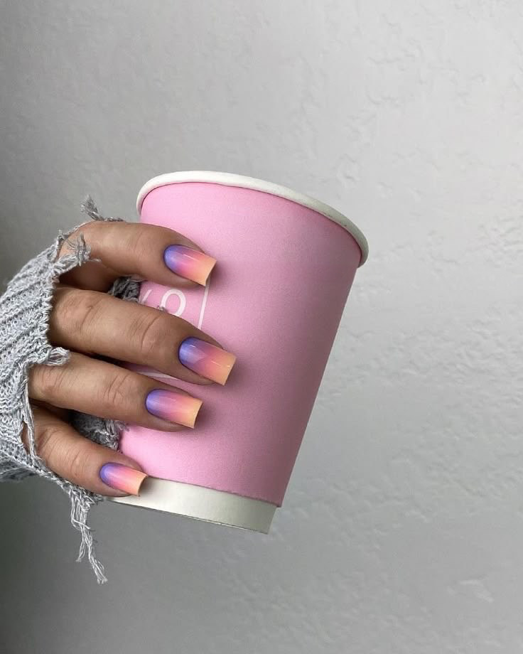 Gradient Sunset Ombre Square Nails