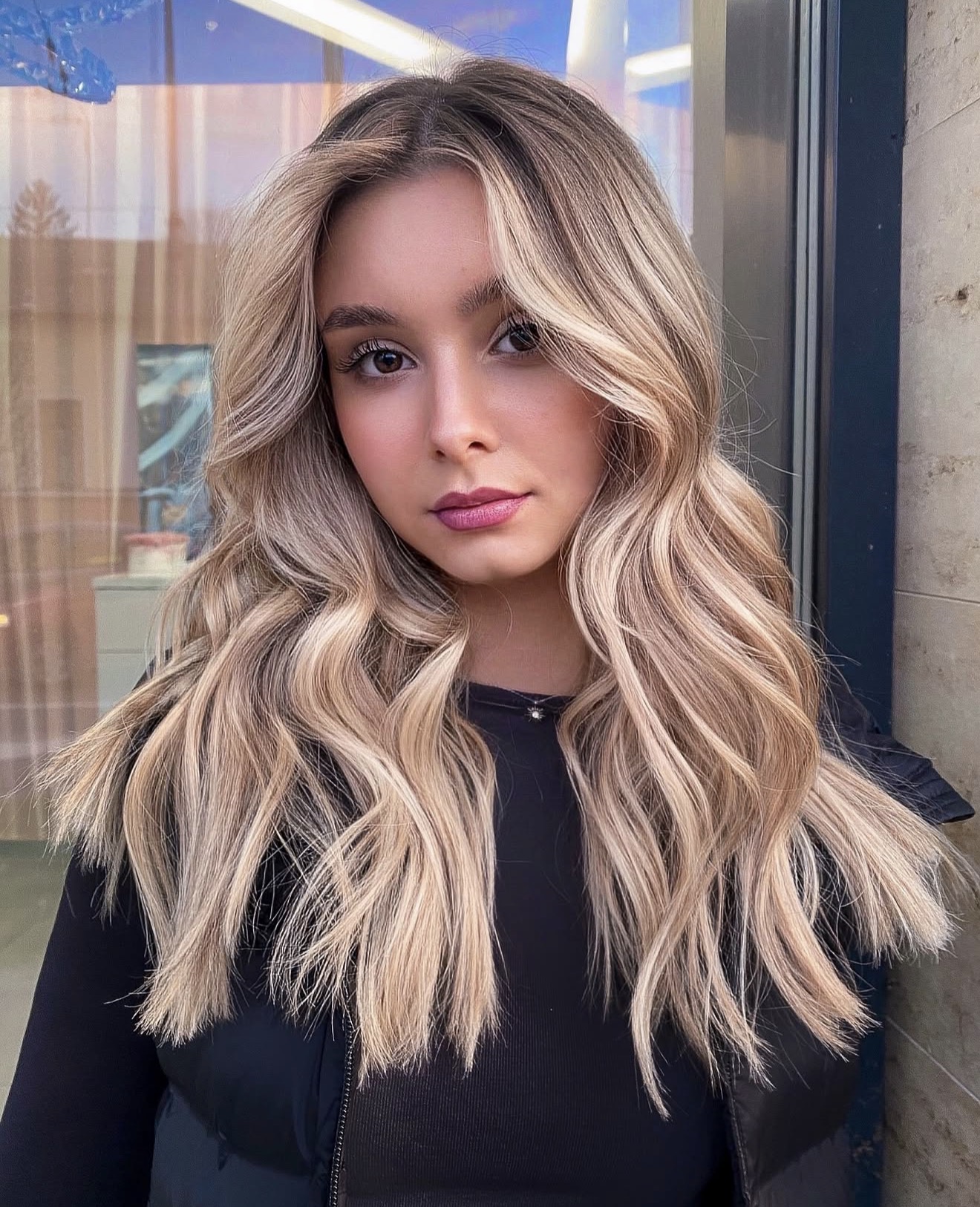 Honey Blonde Balayage With Soft Beach Waves