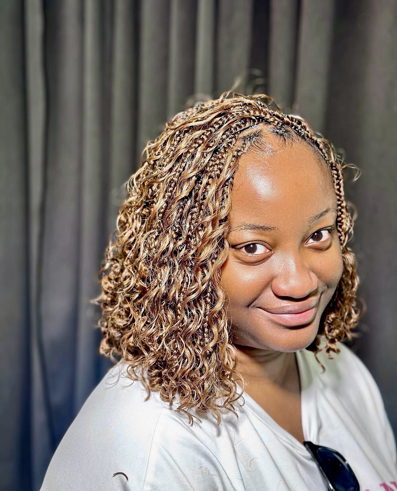Honey Blonde Micro Braids With Curly Ends