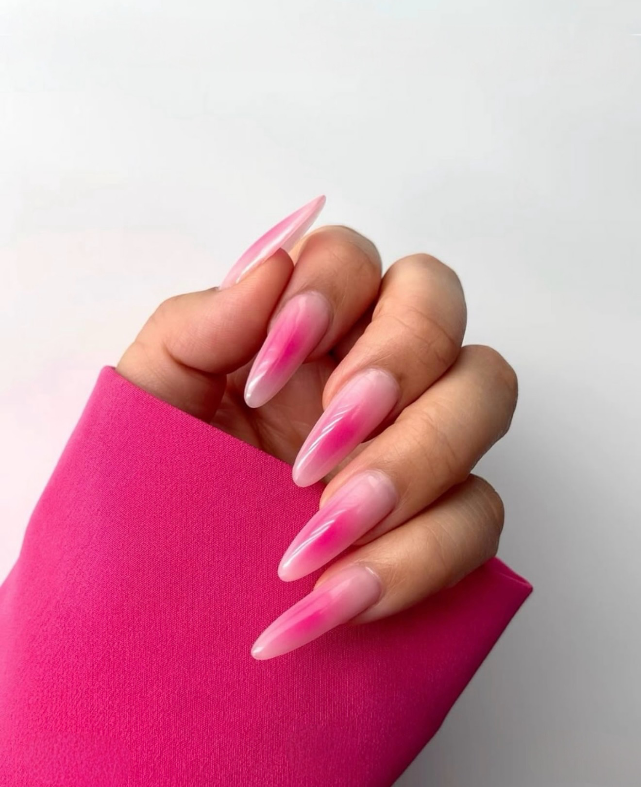 Hot Pink Aura Stiletto Nails