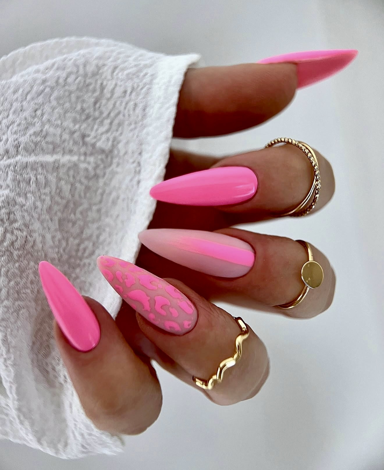Hot Pink Cheetah Print Almond Nails
