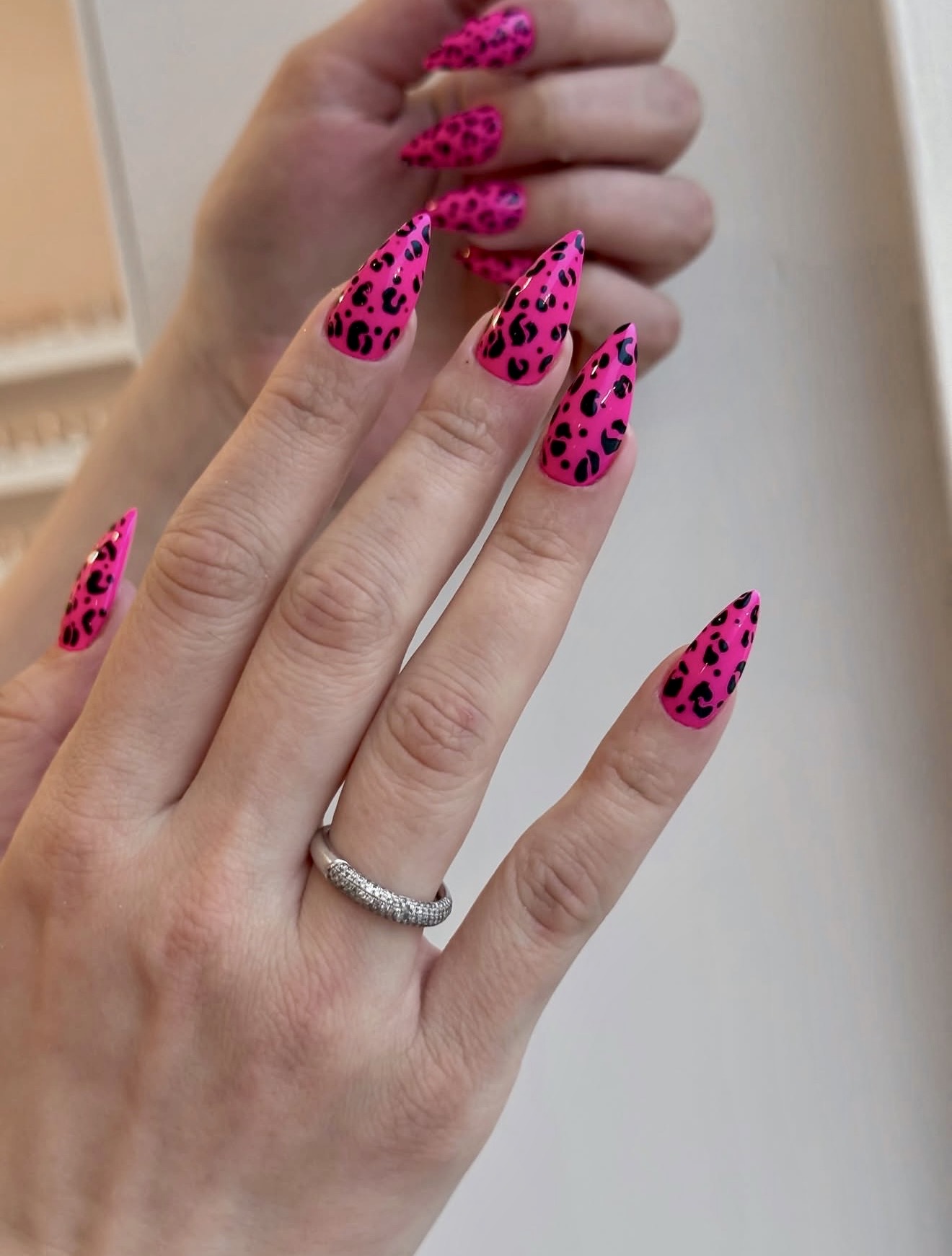 Hot Pink Leopard Print Stiletto Nails