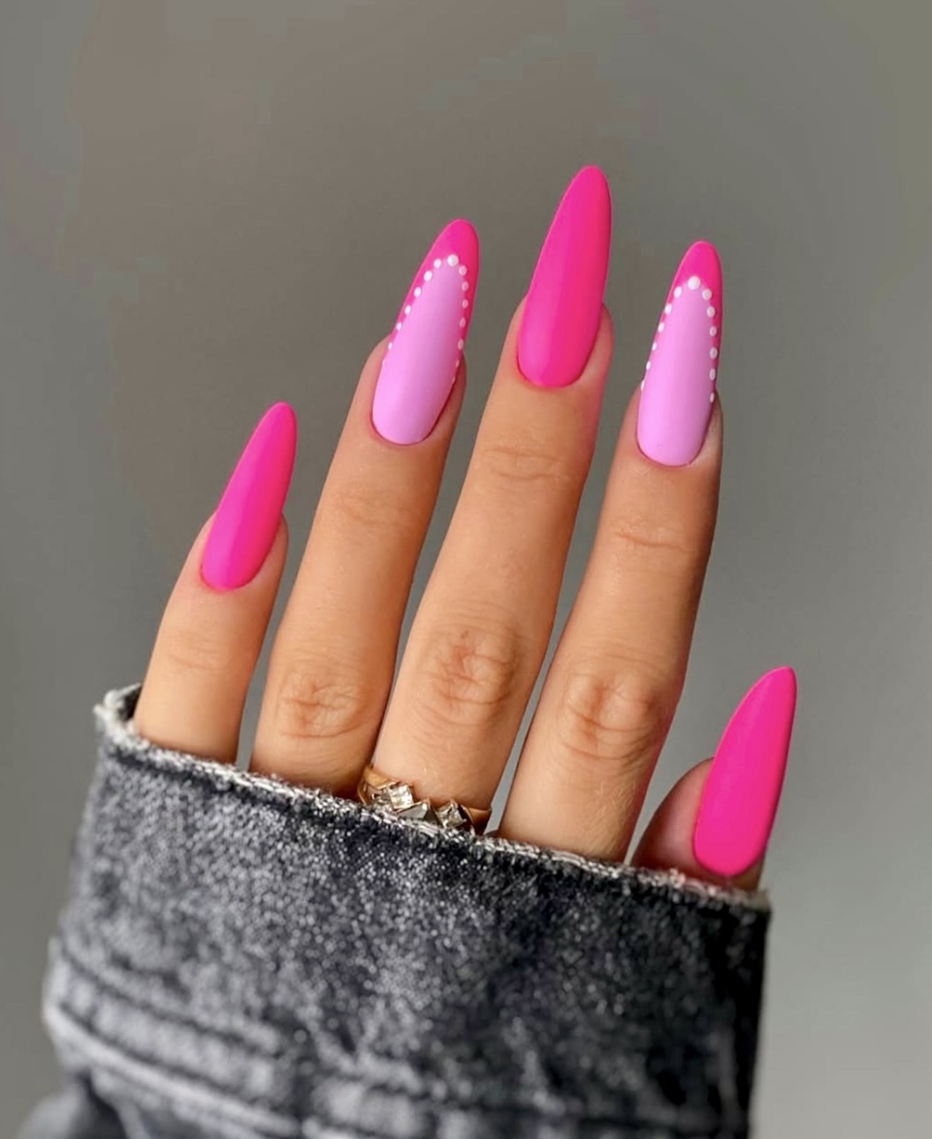 Hot Pink Matte Almond Nails with Pastel Pink French Tips