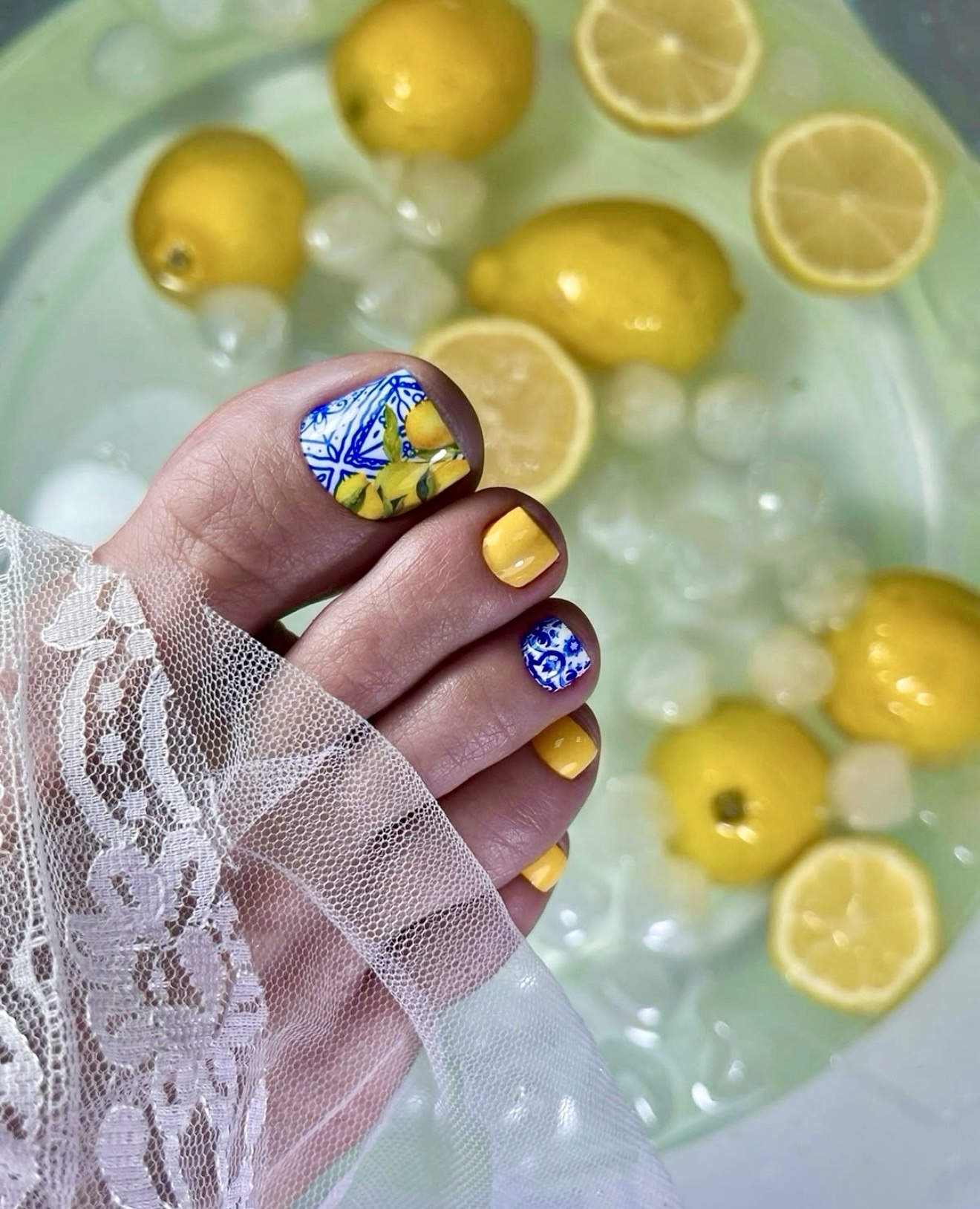Italian Tile Lemon Slice Pedicure Art