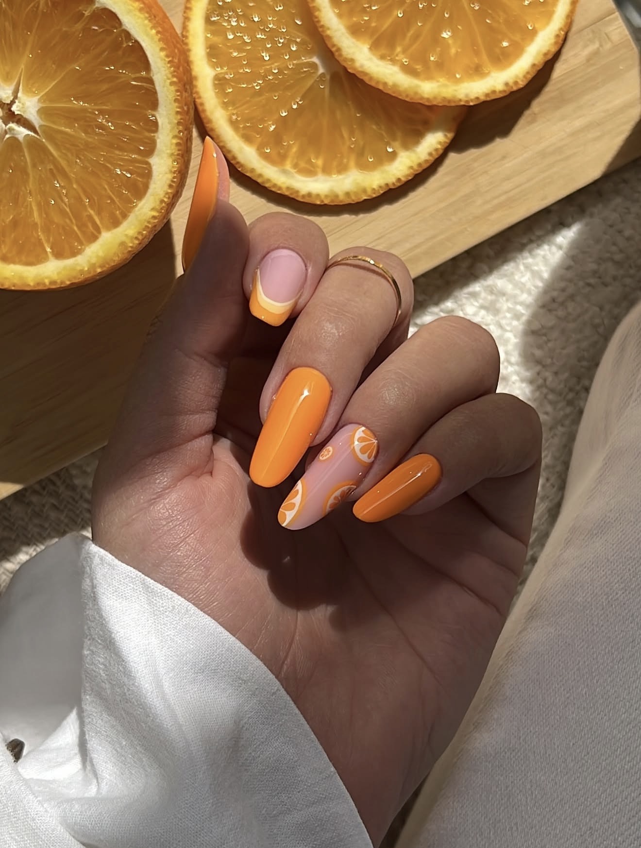 Juicy Orange Slice French Tip Coffin Nails