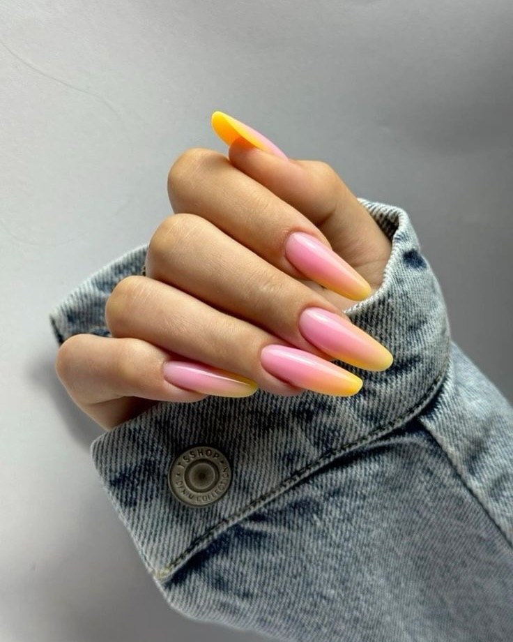Juicy Peach and Pink Ombre Stiletto Nails
