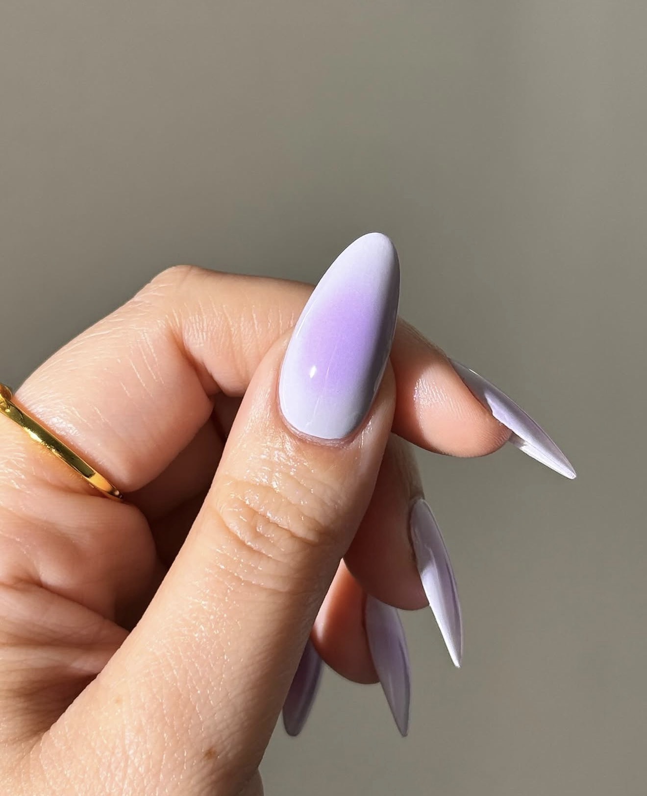 Lavender White Aura Gradient Stiletto Nails