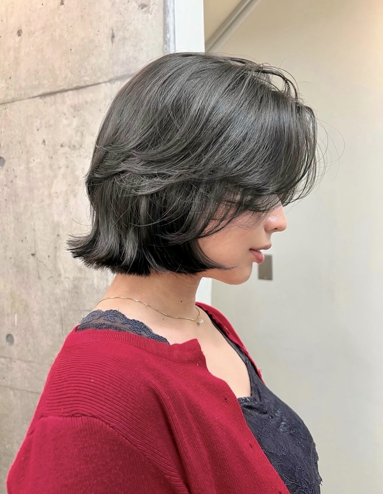 Layered Ash Black Bob With Wispy Curtain Bangs