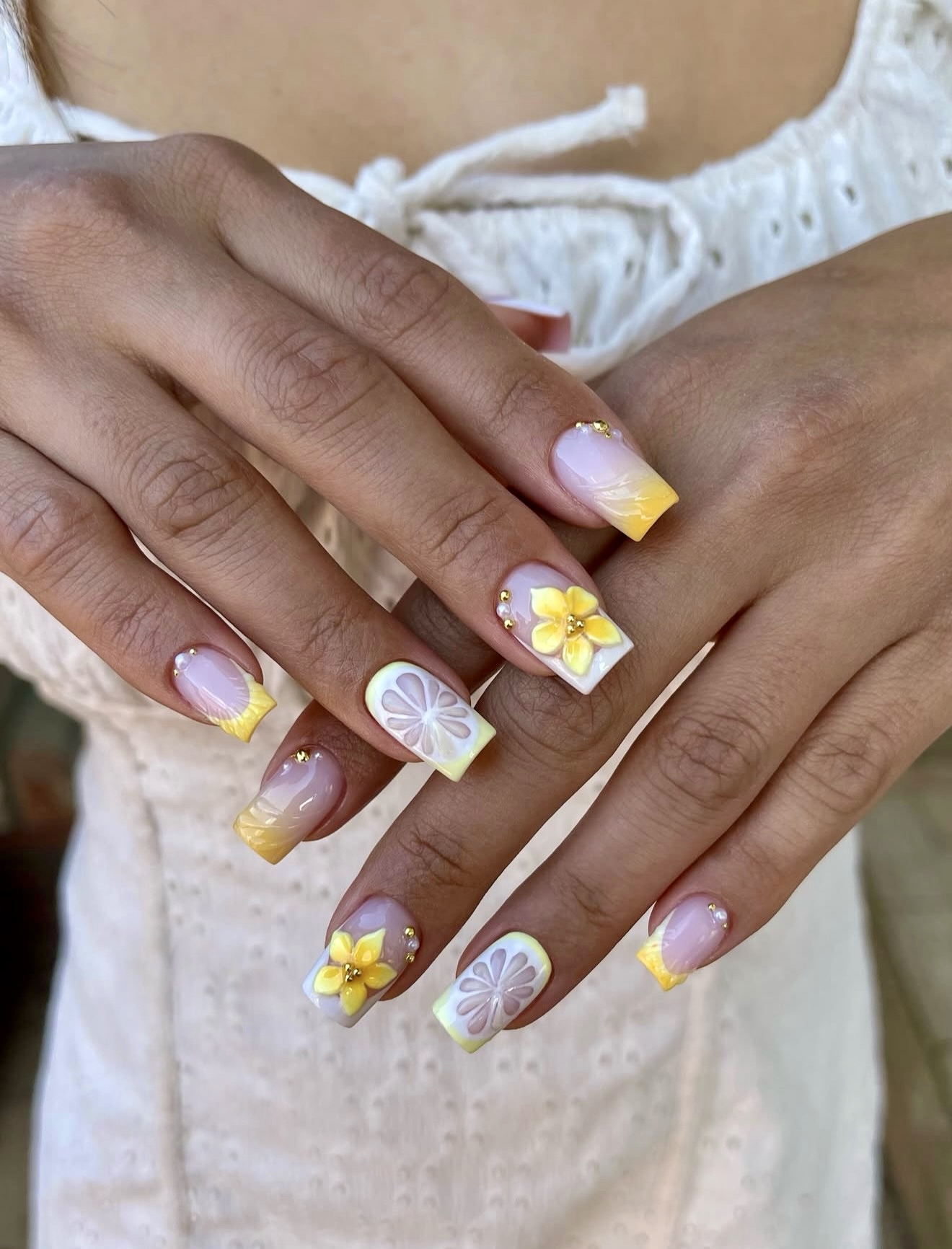 Lemon Blossom 3D Floral French Tips