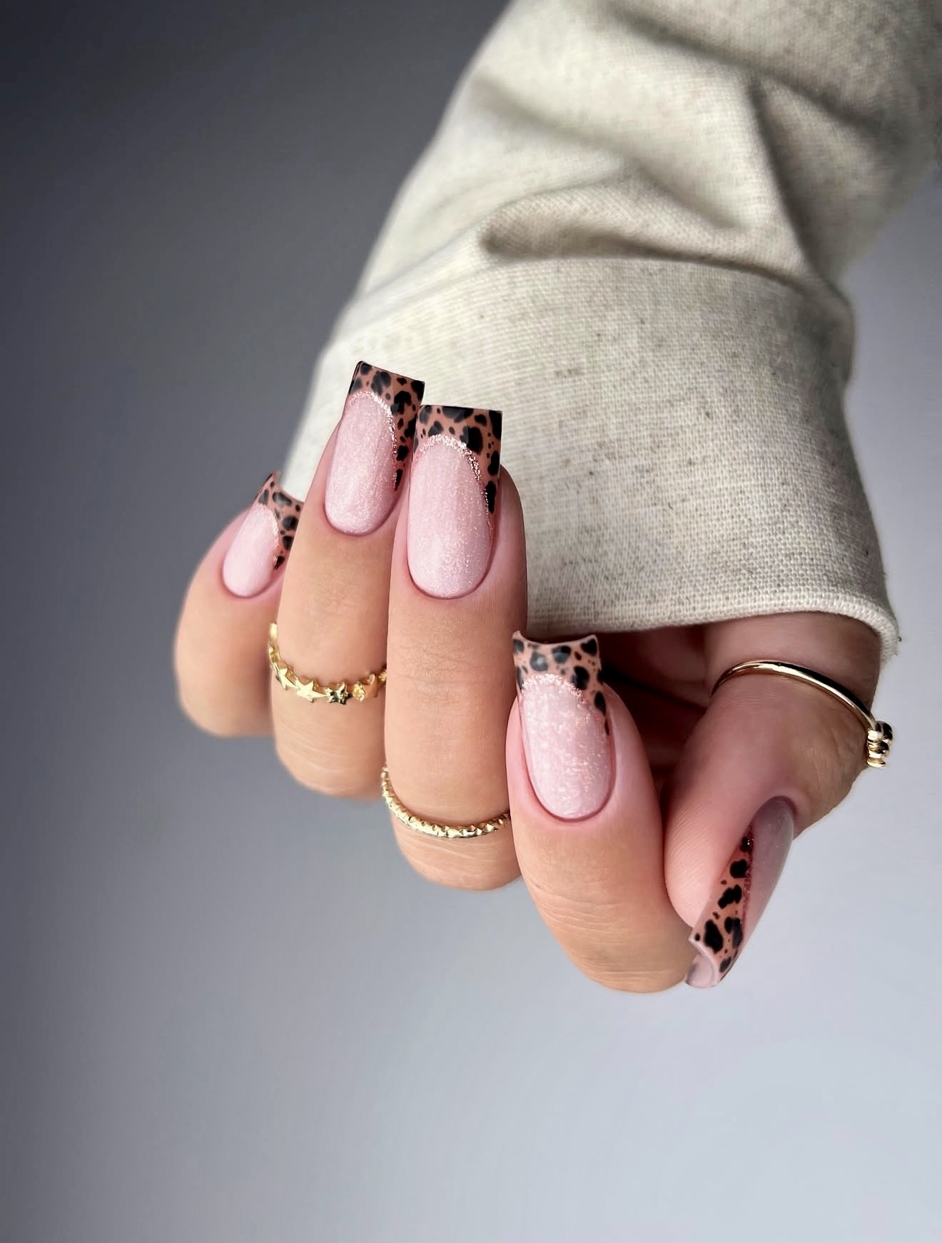Leopard Print French Tip Nails with Shimmer