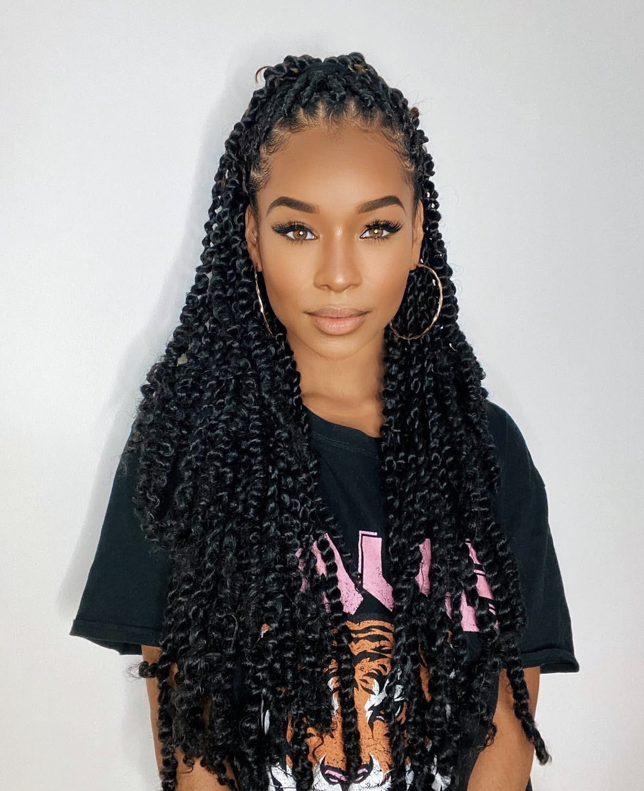 Long Black Passion Twists With Defined Curls