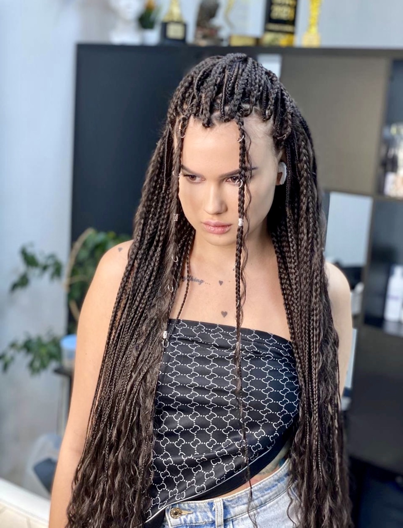 Long Box Braids With Loose Wavy Ends