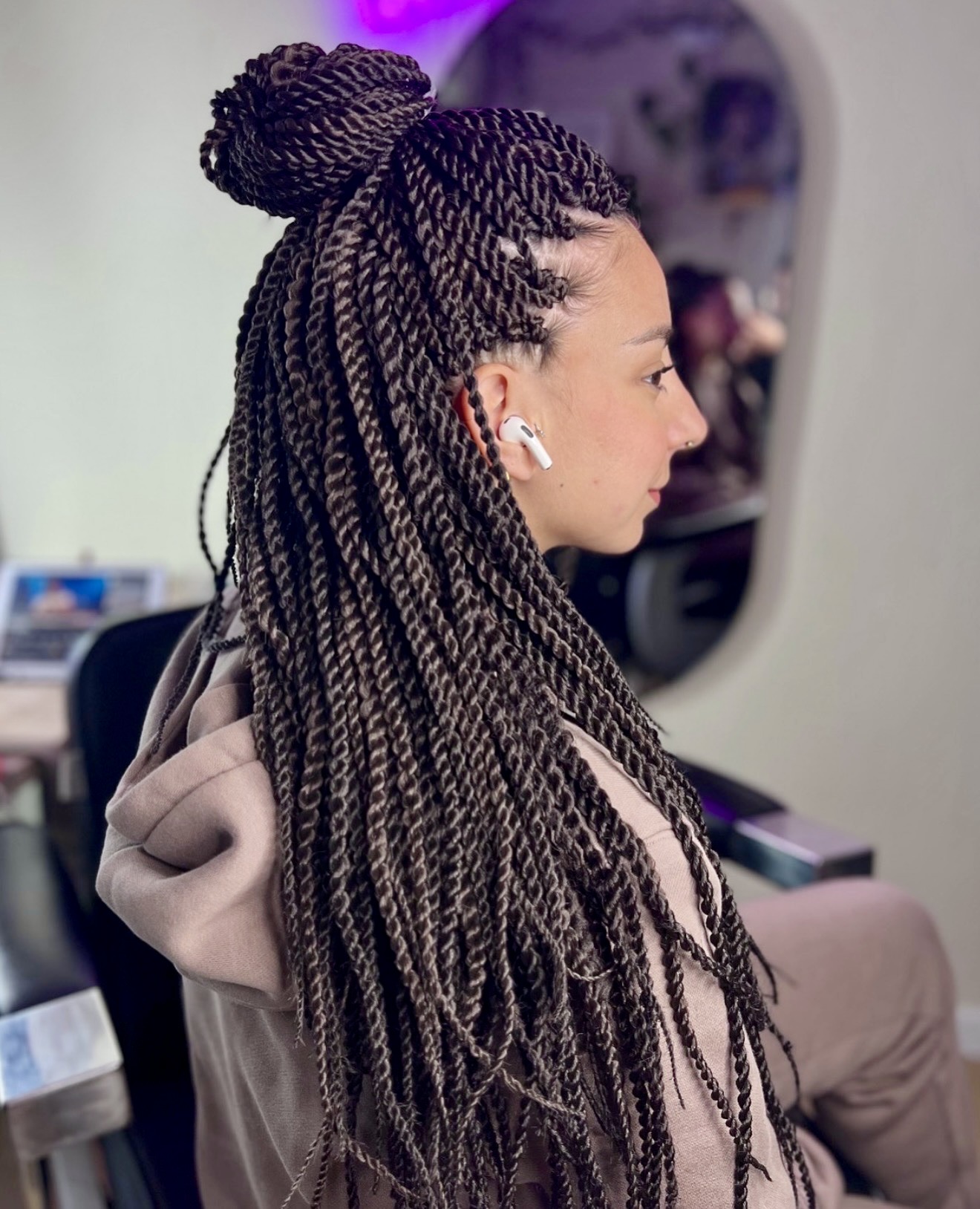 Long Chunky Twists In A High Bun