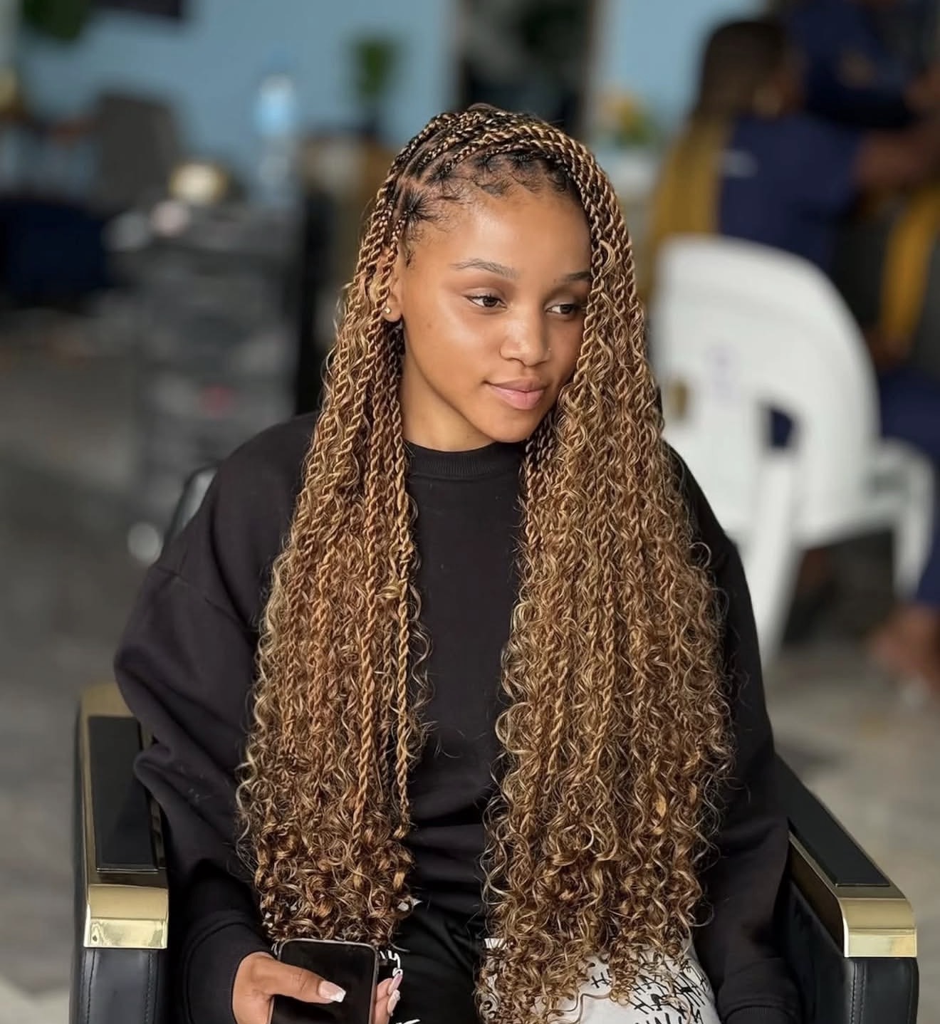 Long Honey Blonde Passion Twists With Curly Ends