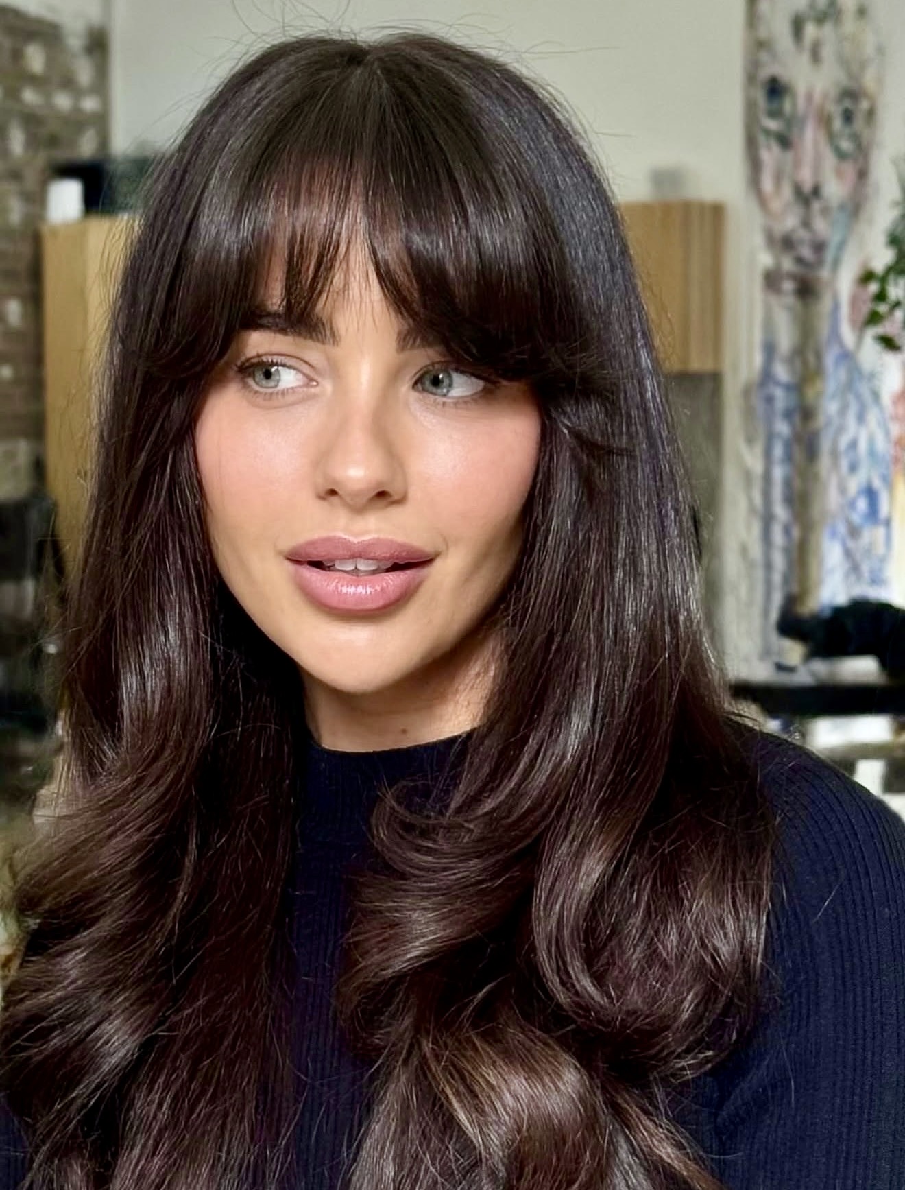 Long Layers With Wispy Curtain Bangs And Warm Brown