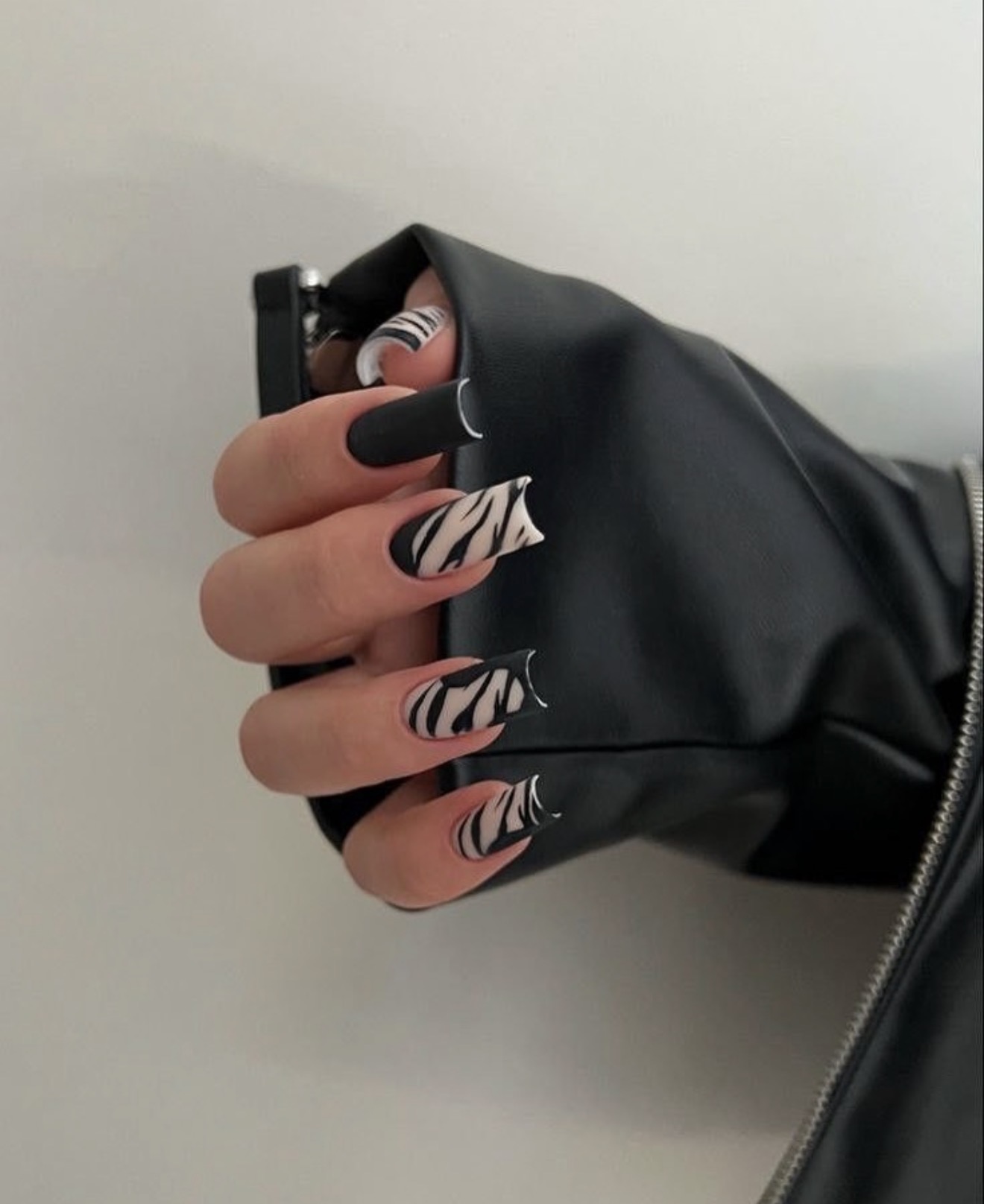 Matte Black Zebra Print French Tips