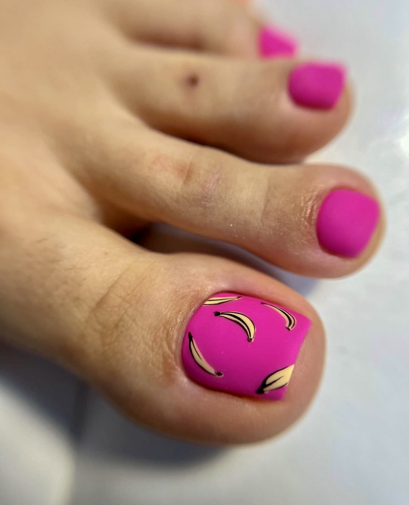 Matte Hot Pink Banana Art Pedicure