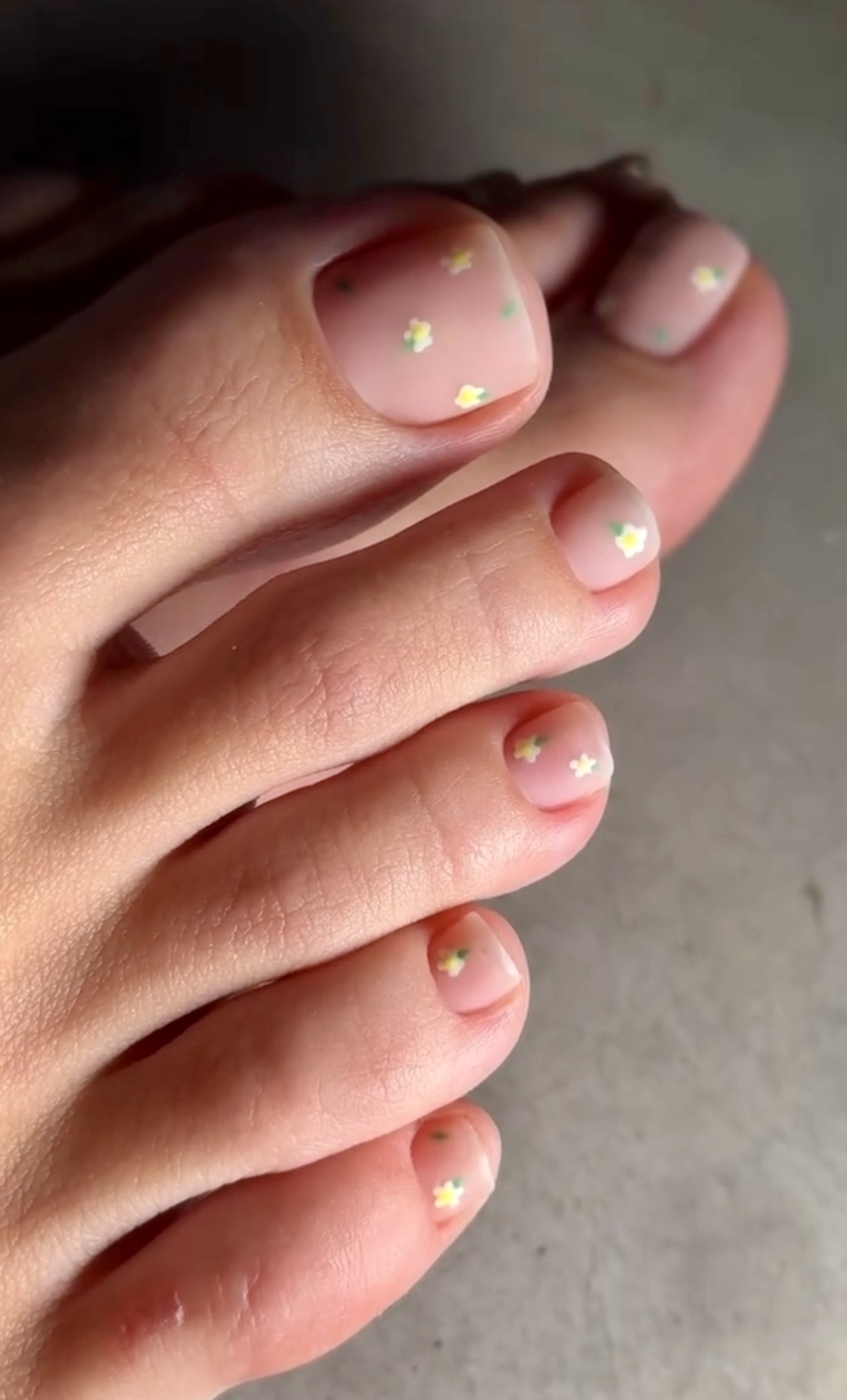 Matte Nude French Tips With Tiny Floral Accents