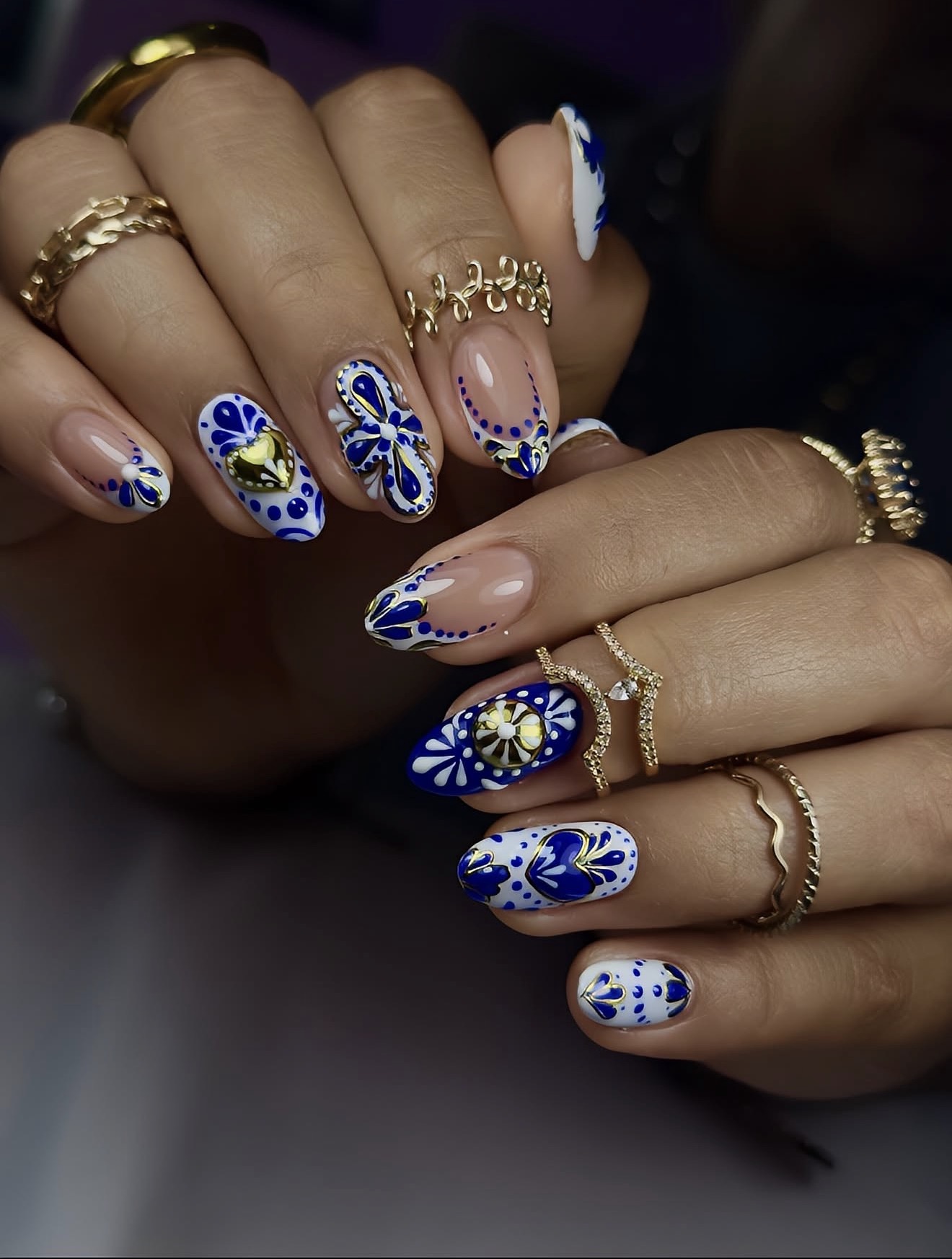 Mexican Talavera Tile Inspired Almond Nails