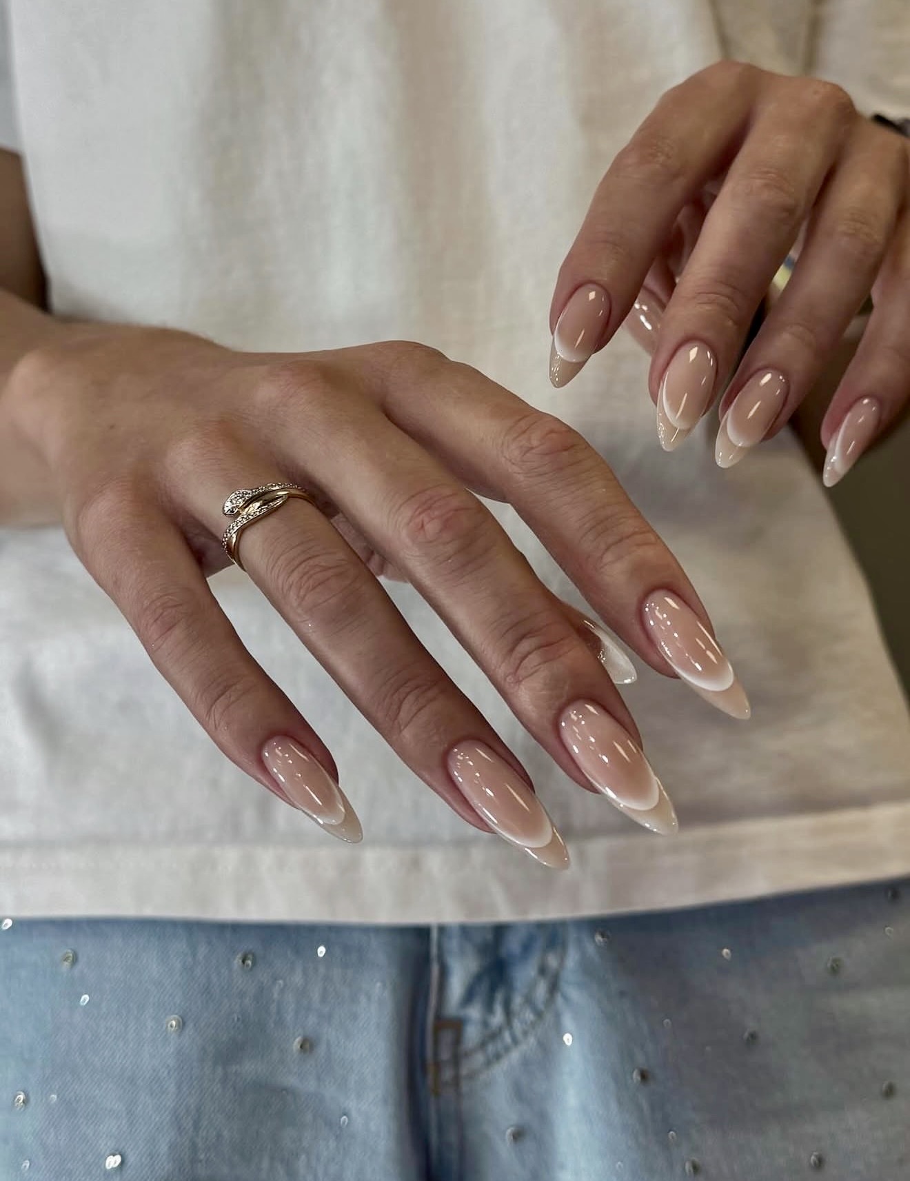 Milky Nude Double French Almond Nails