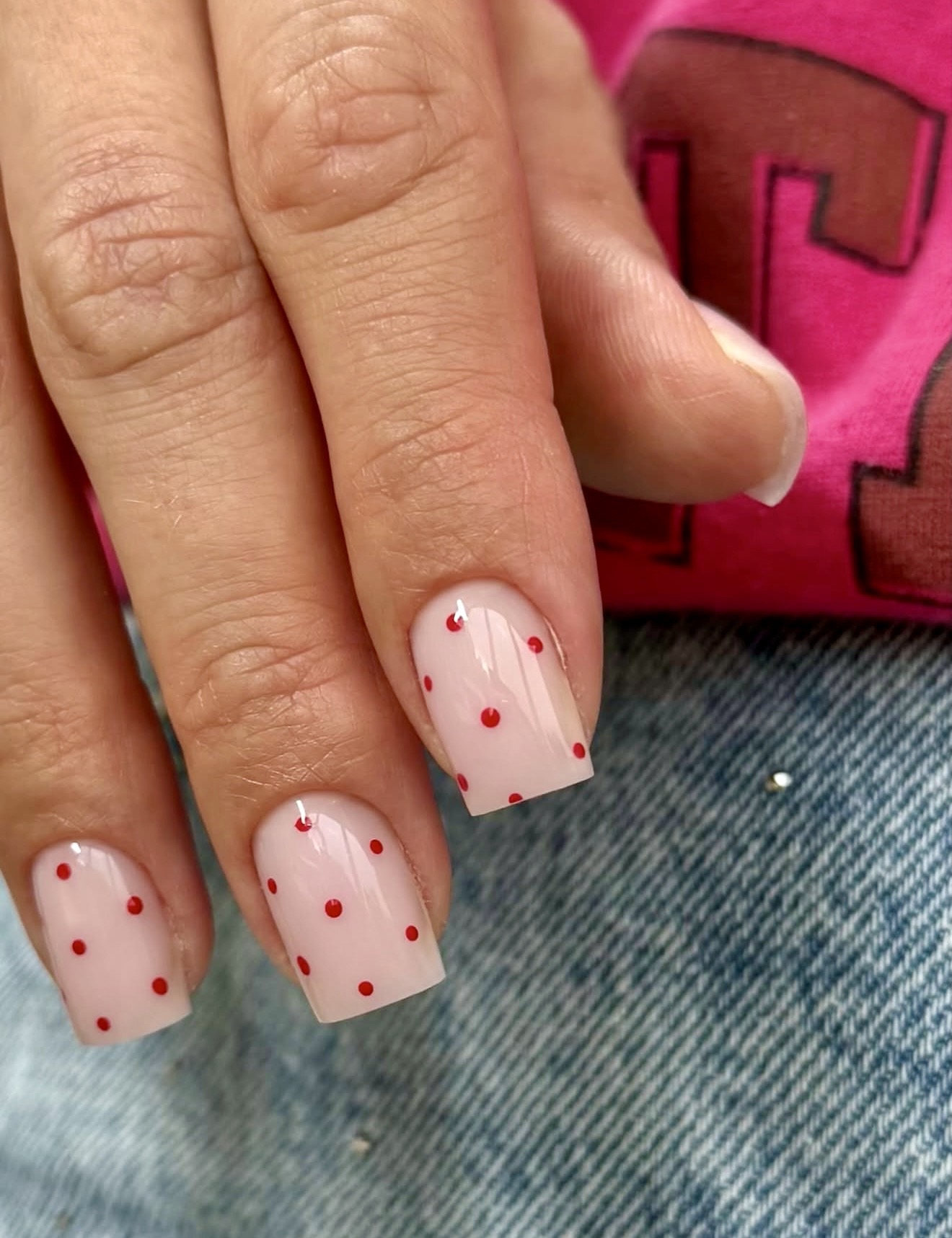 Milky Nude Polka Dot Square Nails